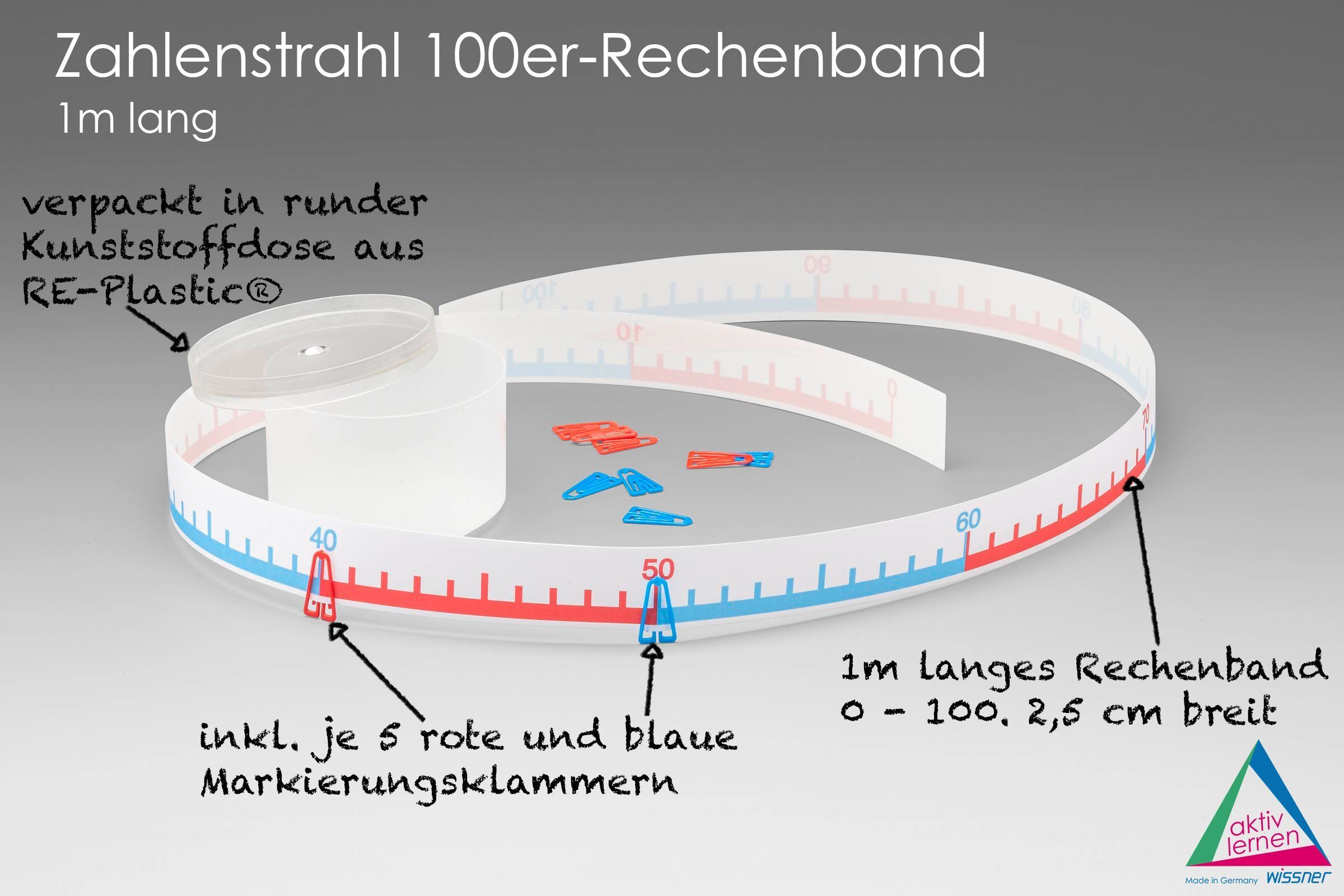 Wissner® aktiv lernen Lernspielzeug Zahlenstrahl 100er-Rechenband 1m lang, RE-Plastic® (1-St), RE-Plastic®