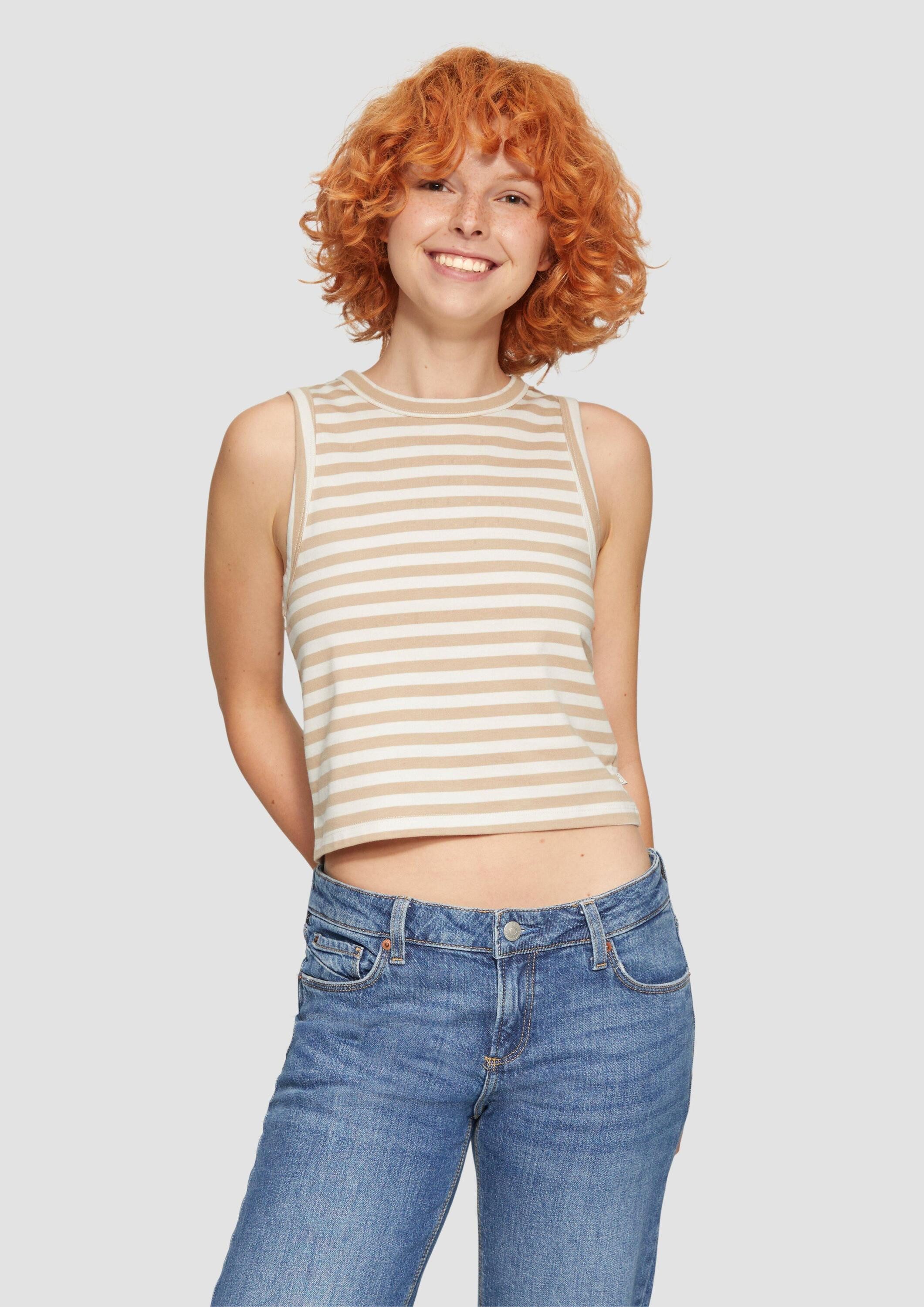 QS Muskelshirt T-Shirt Gestreiftes Top aus Baumwolle