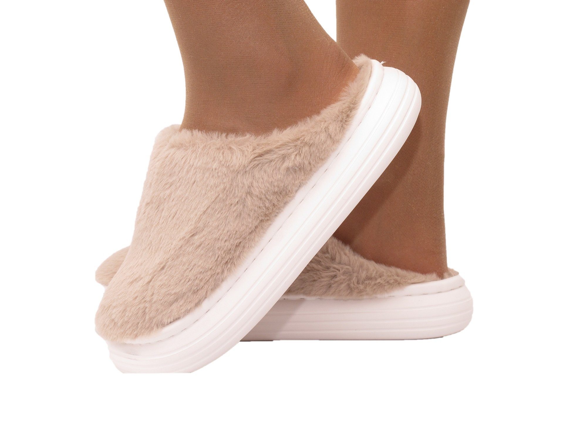 Markenwarenshop-Style Hausschuhe Slipper Winter Damen Flauschig Air Cosy 40-41 Farbe: beige Plüsch Hausschuhe