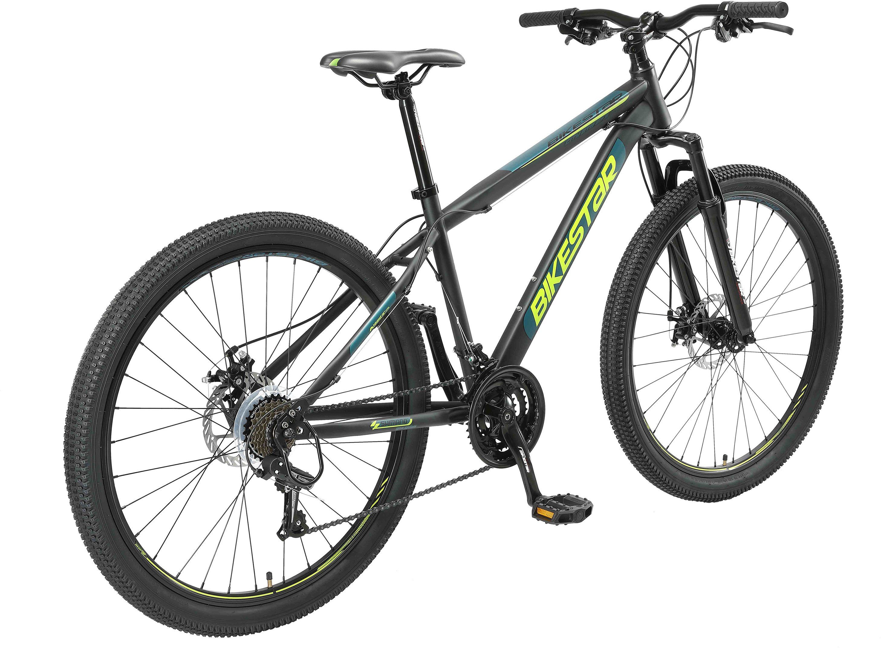 Bikestar Mountainbike, 21 Gang Shimano RD-TY300 Schaltwerk, Kettenschaltung, für Damen und Herren, Kettenschaltung