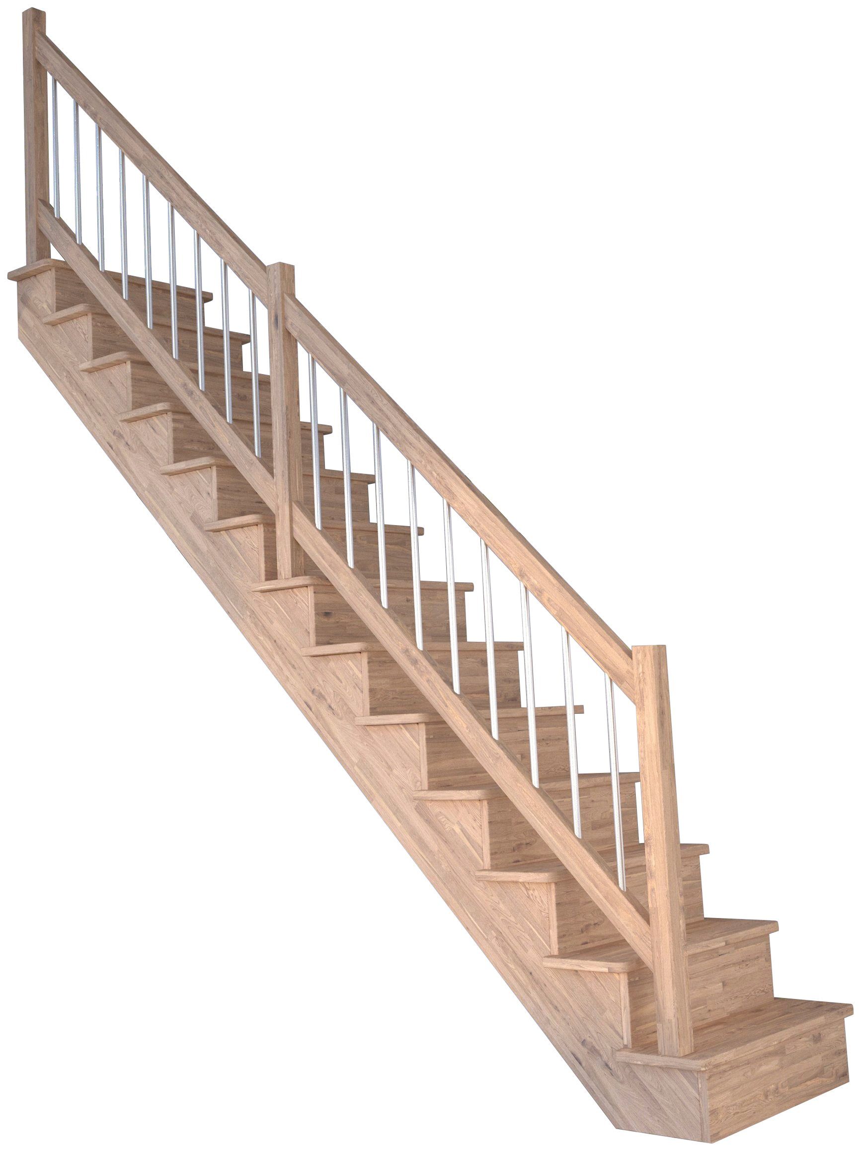 Starwood Systemtreppe Massivholz Lindos, Holz-Edelstahl, für Geschosshöhen bis 300 cm, Stufen geschlossen, Durchgehende Wangenteile