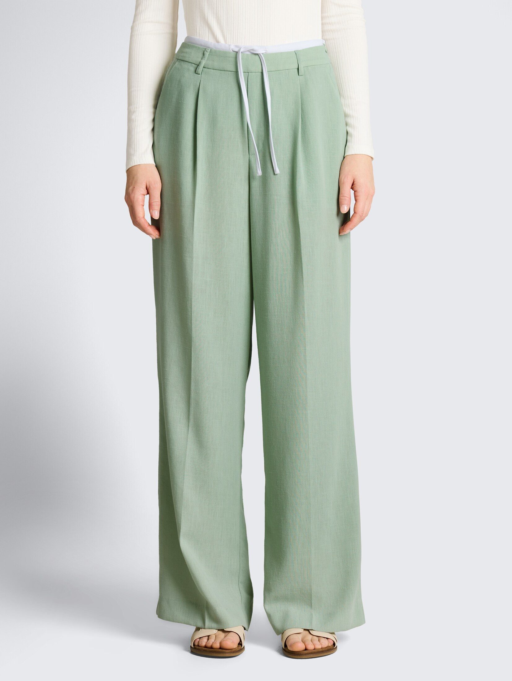 TOM TAILOR Denim Stoffhose Hosen & Chino 2-in-1 Wide Leg Hose mit Leinenanteil