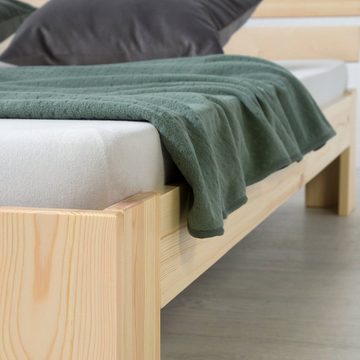 Homestyle4u Holzbett Einzelbett 90x200 mit Bettkasten Lattenrost Natur