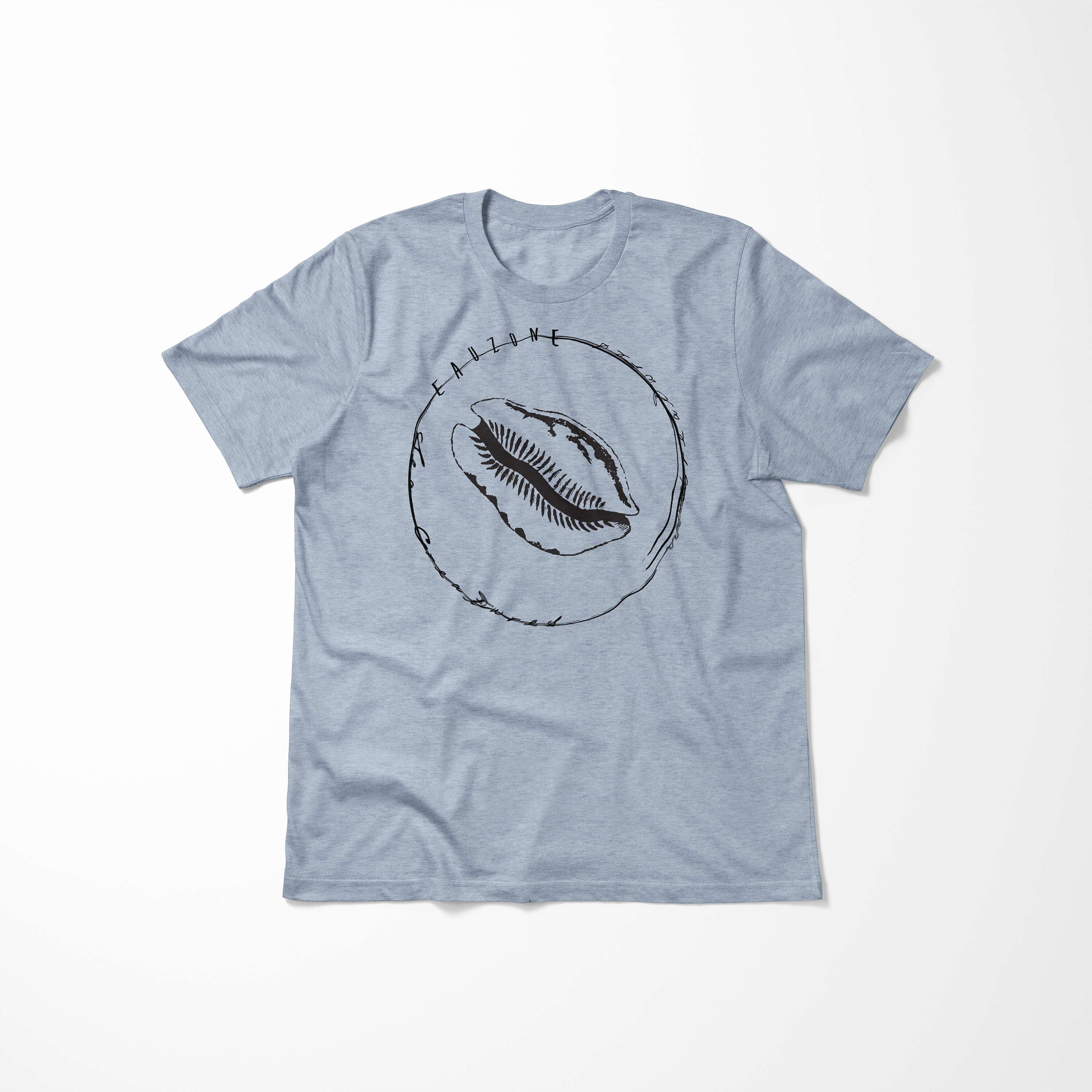 Tiefsee und Struktur / Schnitt T-Shirt Sinus feine Creatures, sportlicher Sea Stonewash Serie: - T-Shirt Sea 008 Denim Art Fische
