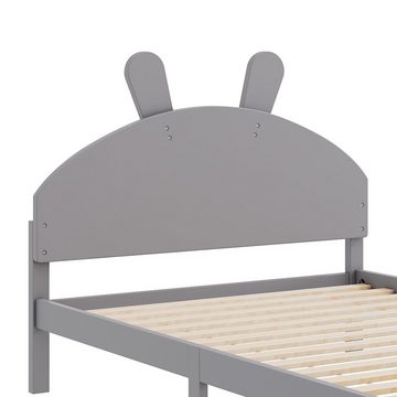 Flieks Massivholzbett, Kinderbett Einzelbett mit Hasenform Kopfteil 90x200cm