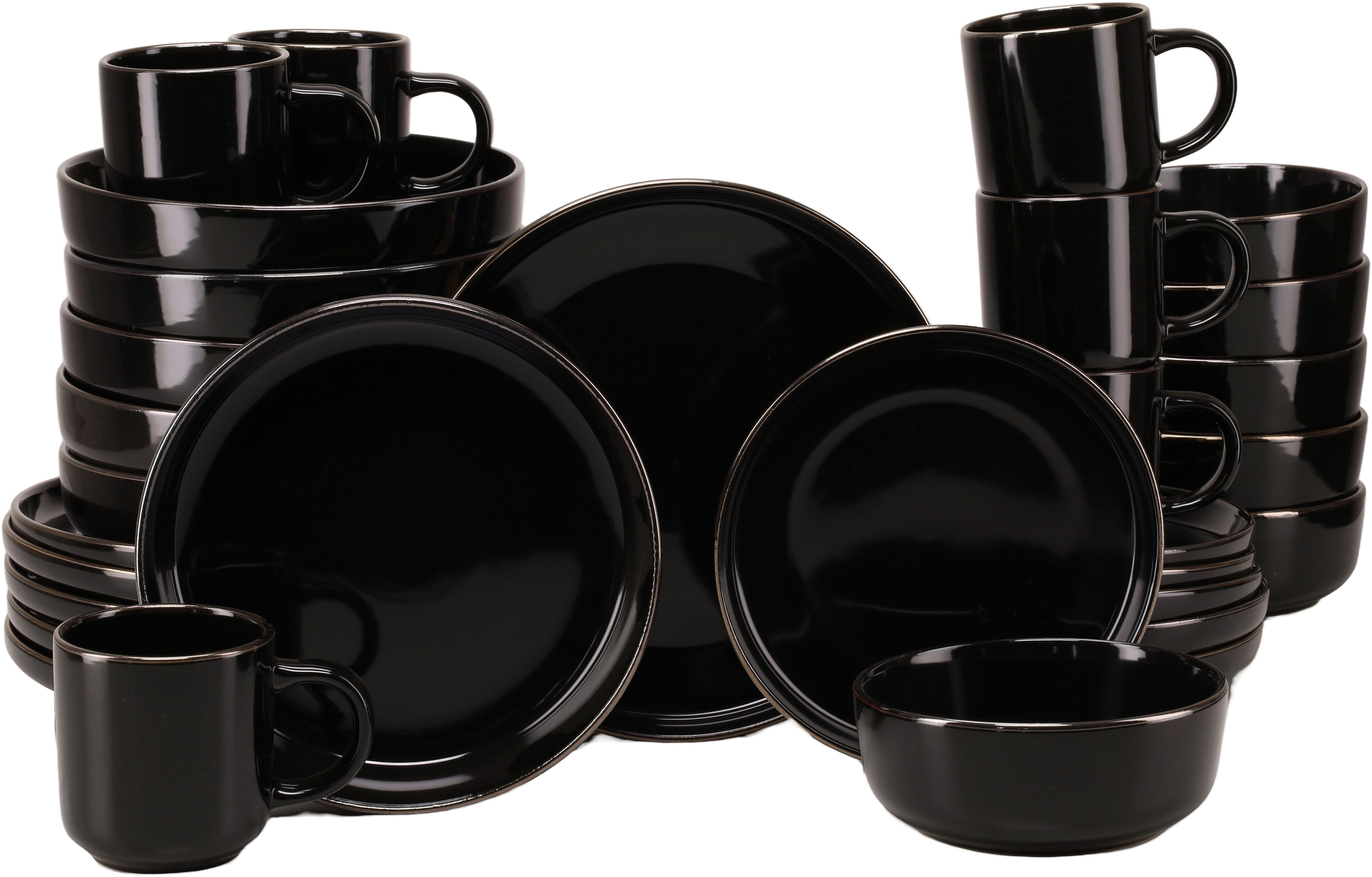 CreaTable Kombiservice Nordic Festive, Service 30-tlg. (30-tlg), 6 Personen, Steinzeug, Minimalistisches Design, Dezente goldene Akzente