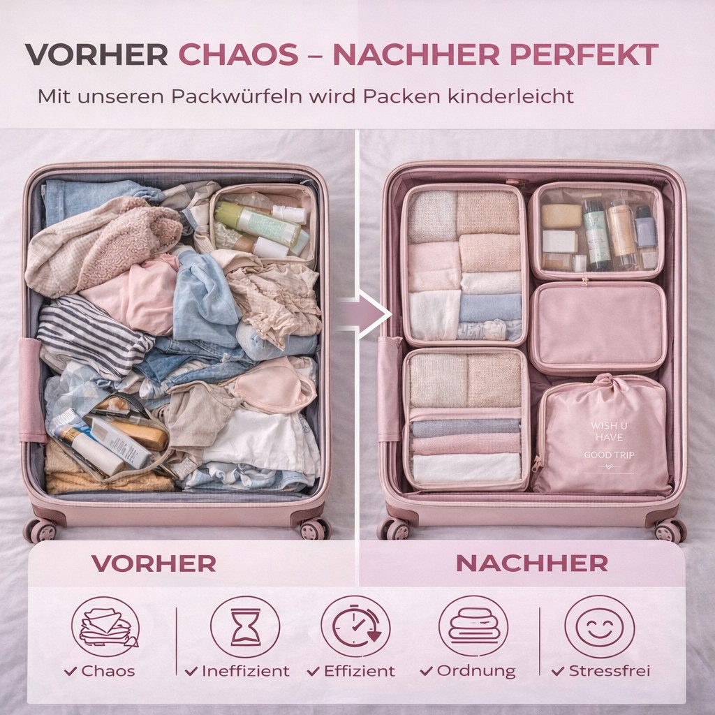 Travelfreund® Kofferorganizer 8er Set Kofferorganizer mit Kosmetiktasche und Packtaschen (Set, 8-tlg., 8x Packtaschen), Faltbar / Verstaubar / Wasserabweisend