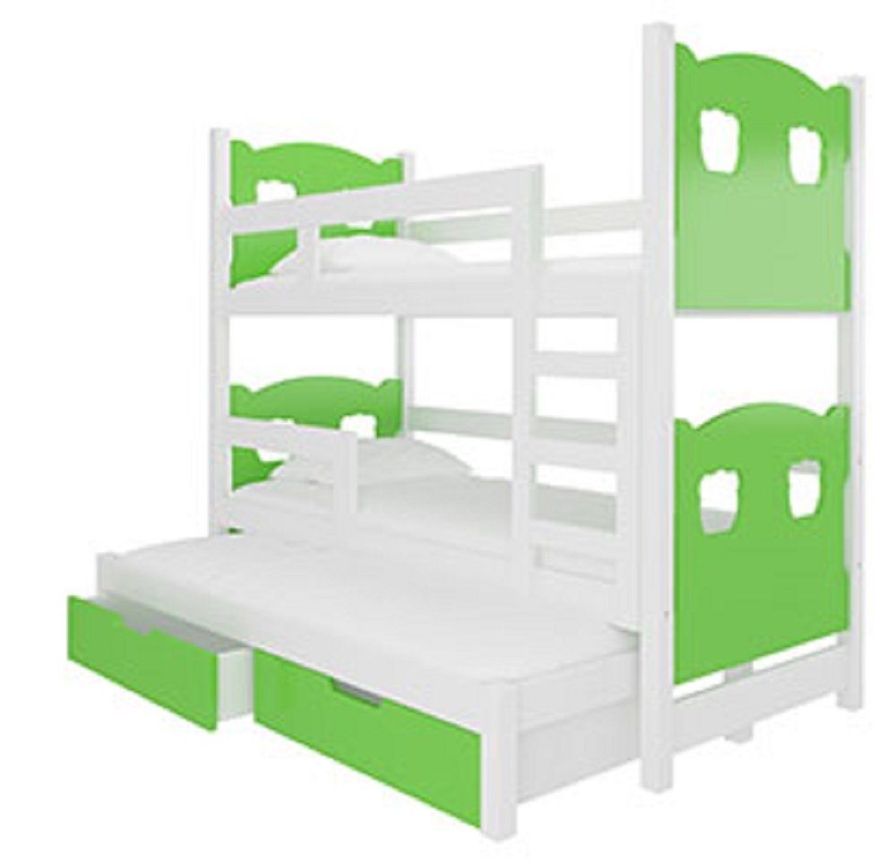 weiß wählbar Kiefer LETICIA mit Feldmann-Wohnen Schlafgelegenheiten) (Etagenbett Hochbett / Absetzungen: 3 grün Farbe