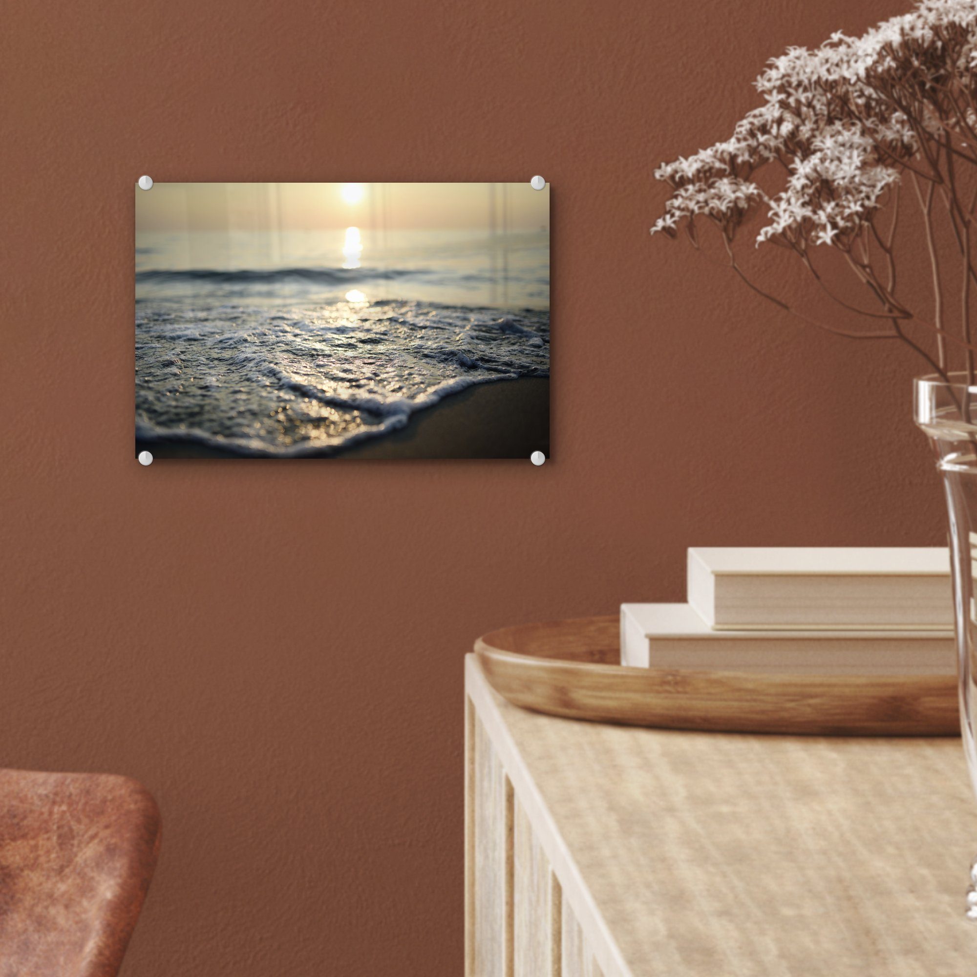MuchoWow Acrylglasbild Meer - Sonne Wanddekoration Wandbild Foto St), - Glasbilder - (1 Glas auf Glas - Strand, Bilder auf 