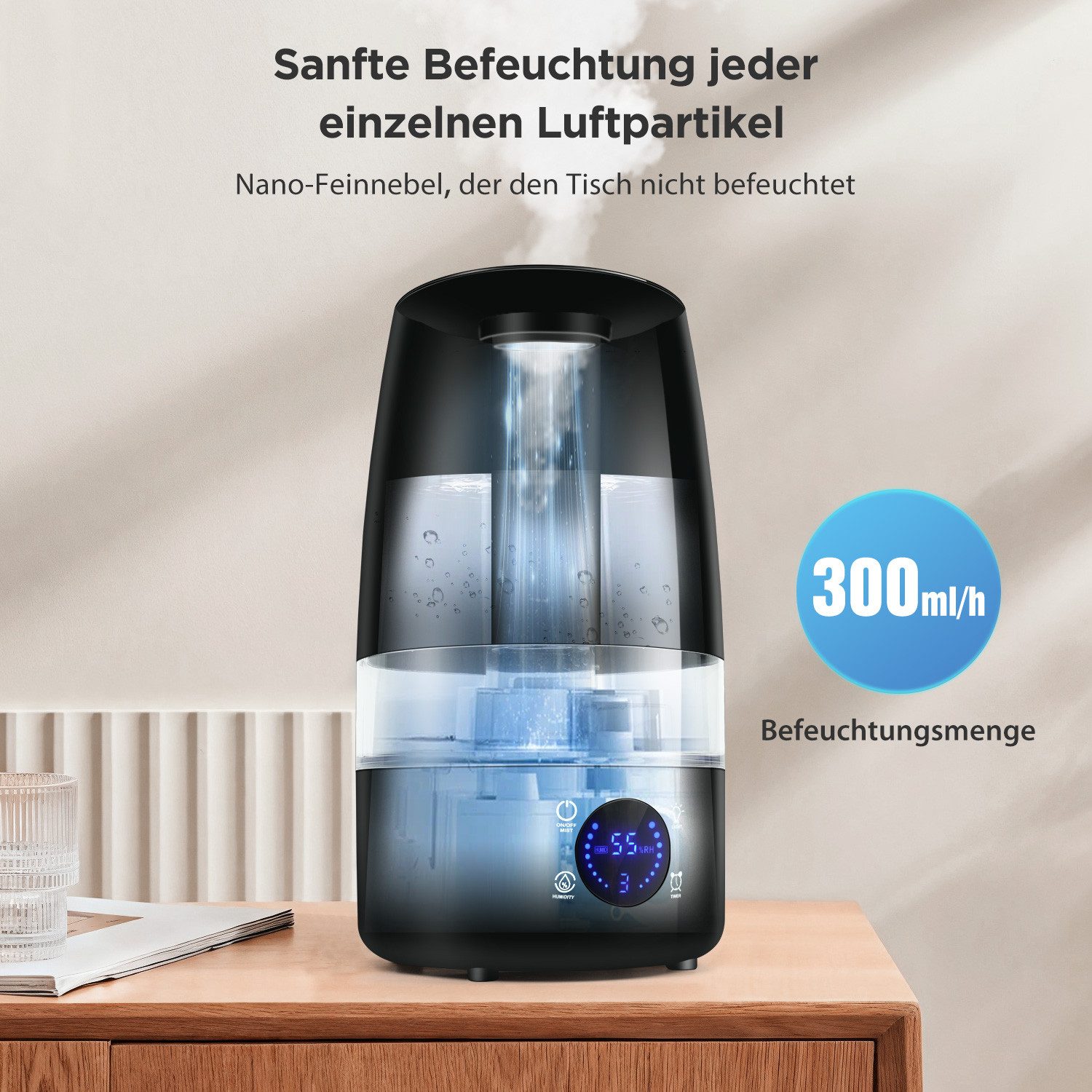 KNKA PRO Luftbefeuchter Top Fill Luftbefeuchter, Aroma Diffuser Raumbefeuchter, 4,5 l Wassertank, Leiser Ultraschall Luftbefeuchter,Auto & Schlafmodus,Aromatherapie