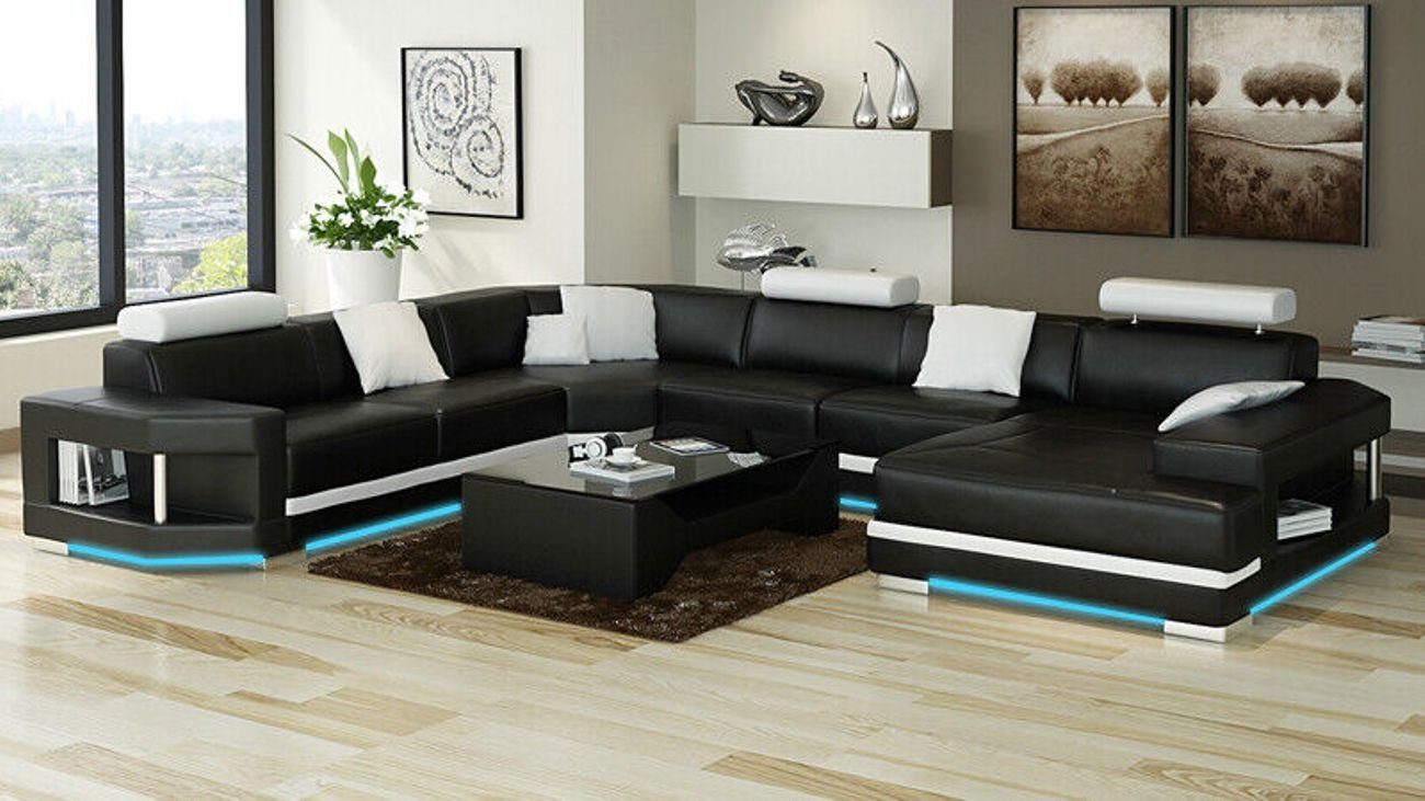 JVmoebel Ecksofa Ledersofa Sofa Couch Wohnlandschaft Ecksofa Garnitur Design Modern