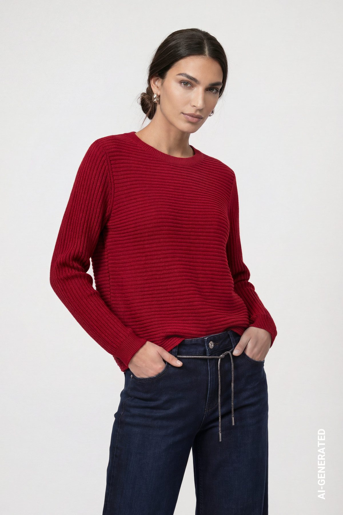Monari Strickpullover Pullover Basic monari Rippe Regular fit mit Rundhalsausschnitt