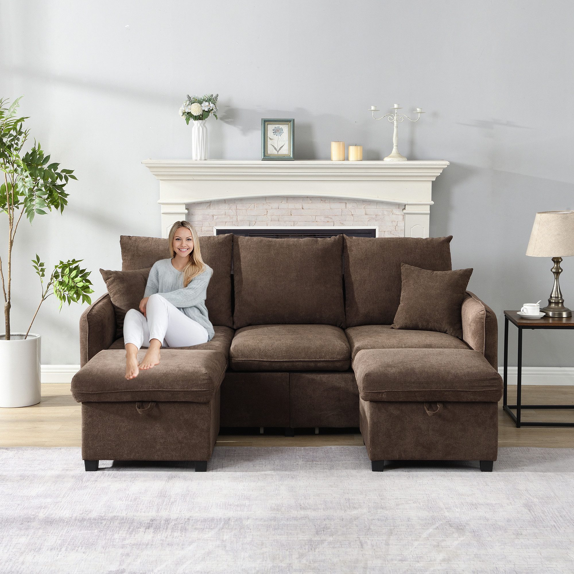MODFU Ecksofa 3-Sitzer Sofa mit Stauraum, günstig online kaufen