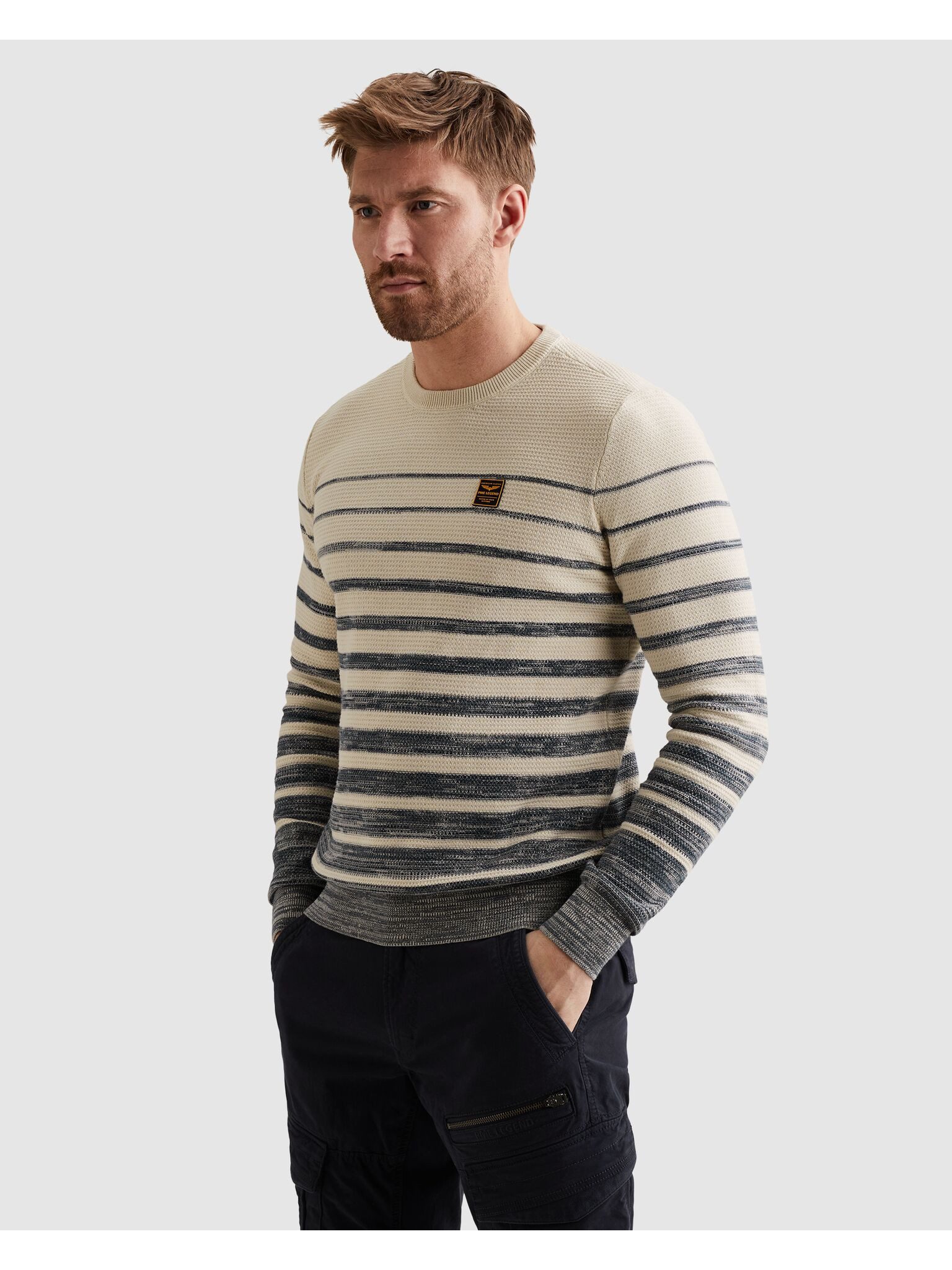 PME LEGEND Strickpullover RH Pullover structured stripe mit Logo Stickerei