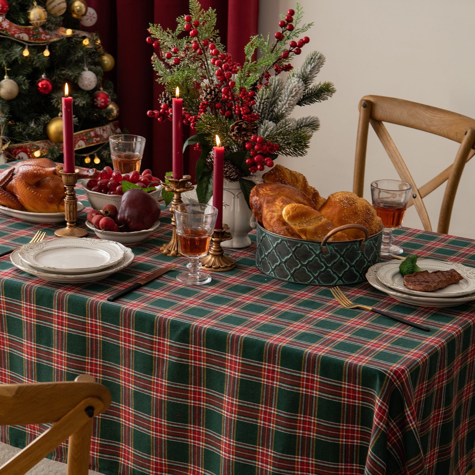 Tischdecke Rot&Grün Tischdecke Karierte Qelus Partydekoration Tischläufer Weihnachten