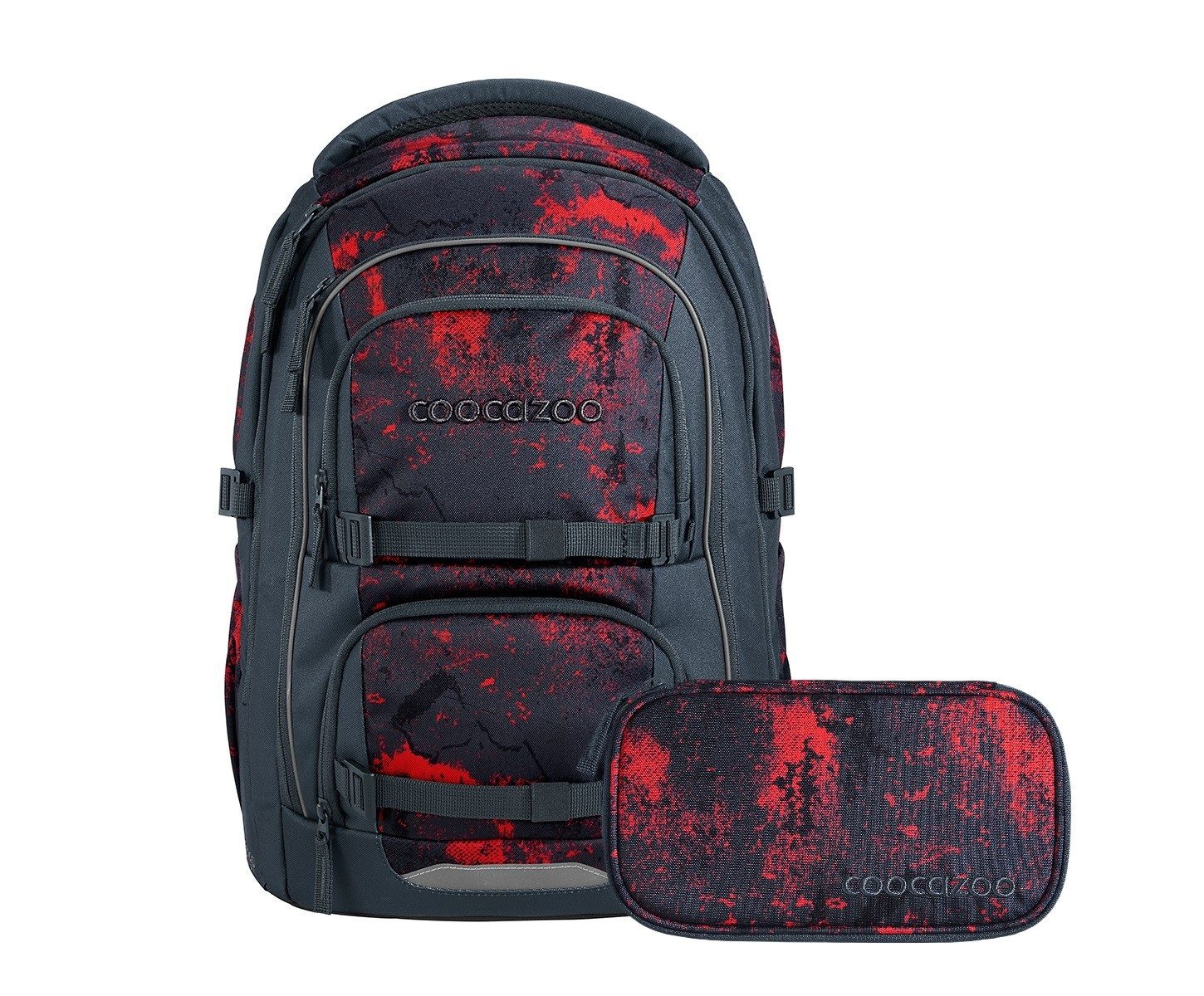coocazoo Schulranzen Schulrucksack-Set PORTER, Broken Black 2-teilig (2-teilig), ergonomisch, Körpergröße: 135 - 180 cm, Easy-Grow-System