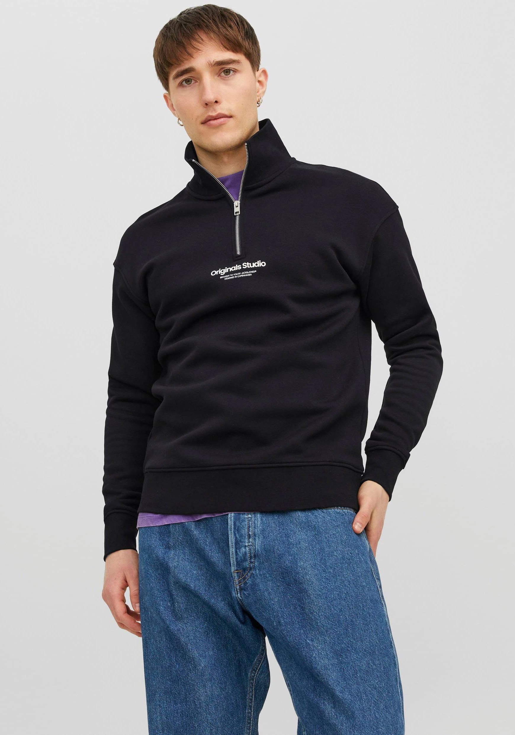 Jack & Jones Sweatshirt JORVESTERBRO SWEAT QUARTER ZIP HN SN black | Sweatshirts