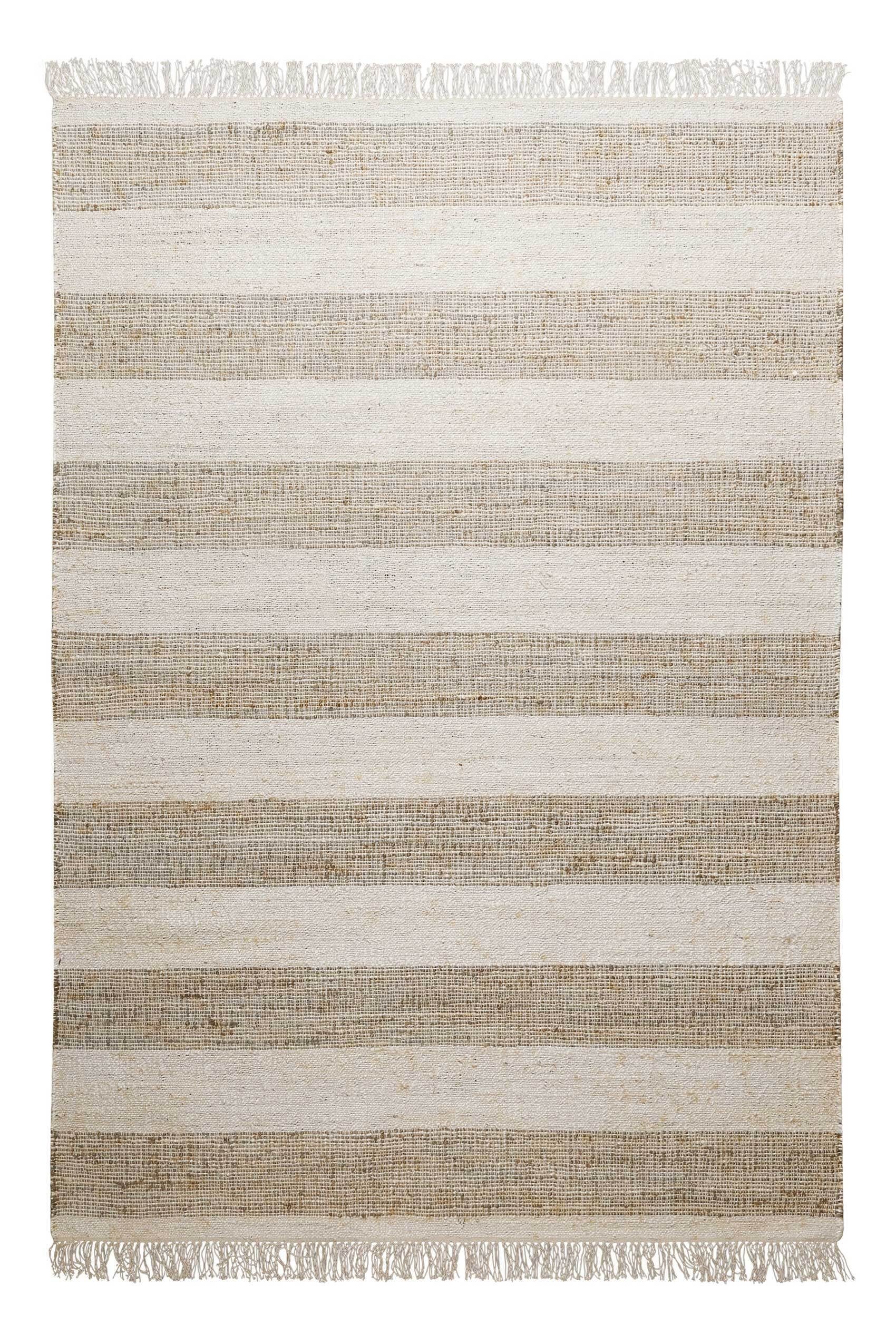 Teppich Virgil, Green Looop, rechteckig, Höhe: 4 mm, handgewebt aus Jute mit Baumwolle, Fransen, Streifen sand, creme