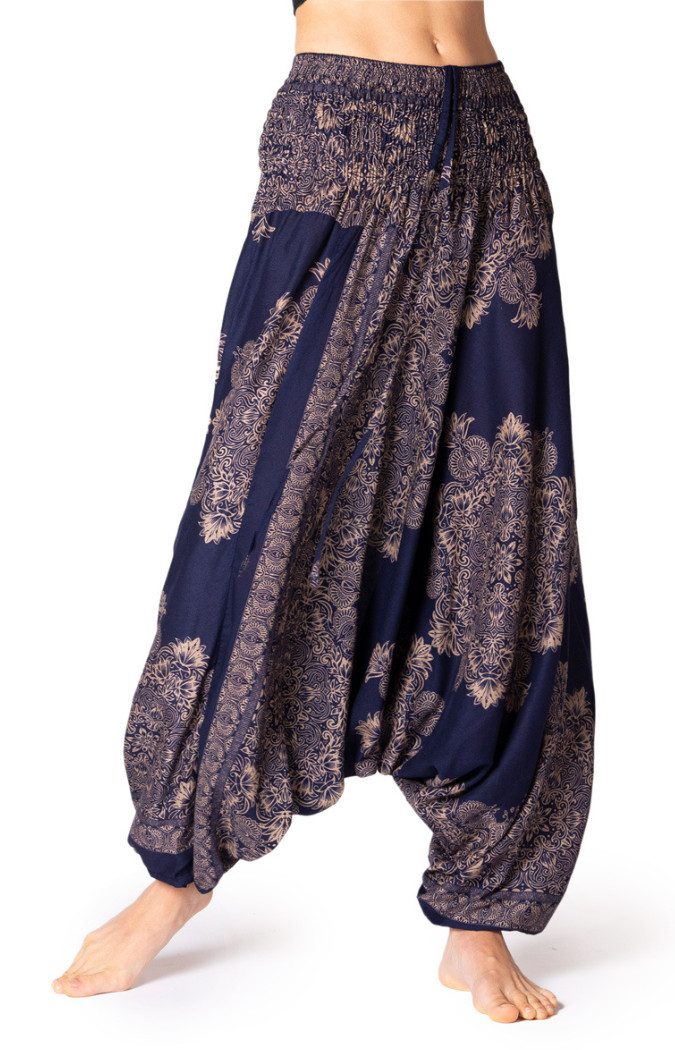 PANASIAM Haremshose Aladinhose AeOrnament Haremshose aus 100% natürlicher Viskose auch als Overall tragbar Damen Pumphose bequeme Freizeithose