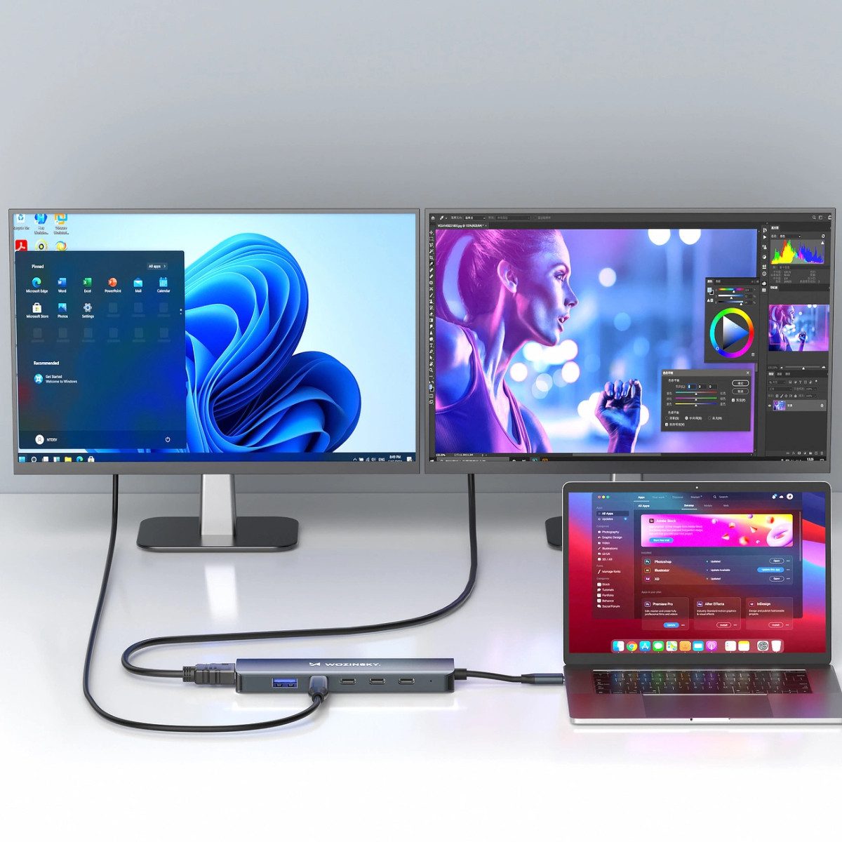 Wozinsky WHBC10Y4S USB-Adapter USB-C, USB-A, HDMI zu USB-C, 25 cm, Multifunktionaler 6-in-1 USB-C Hub mit 4K HDMI und 100 W PD