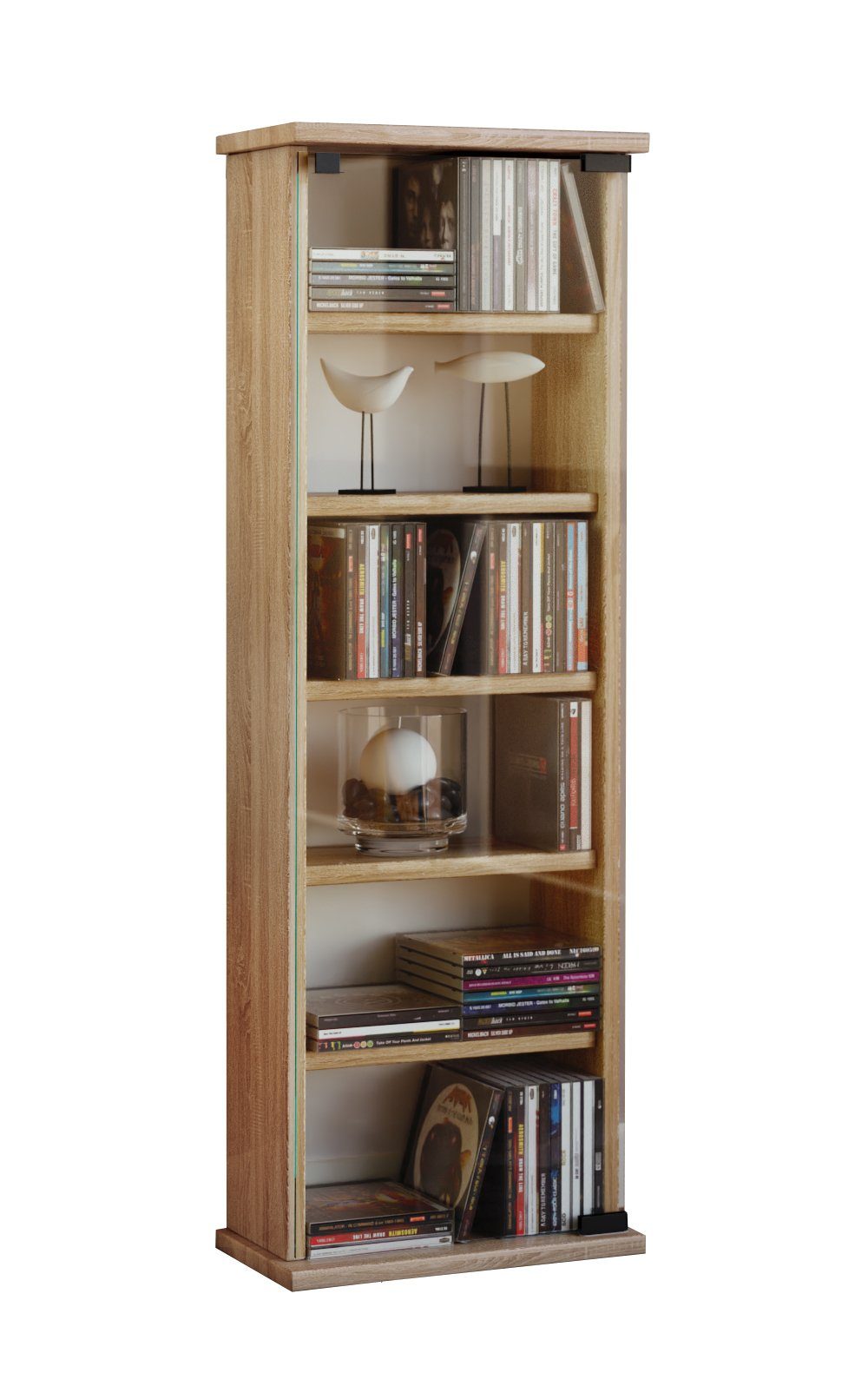 CD Regal VCM 1-tlg. DVD Schrank Glastür, Sonoma-Eiche Holz CD-Regal Vetro Stand