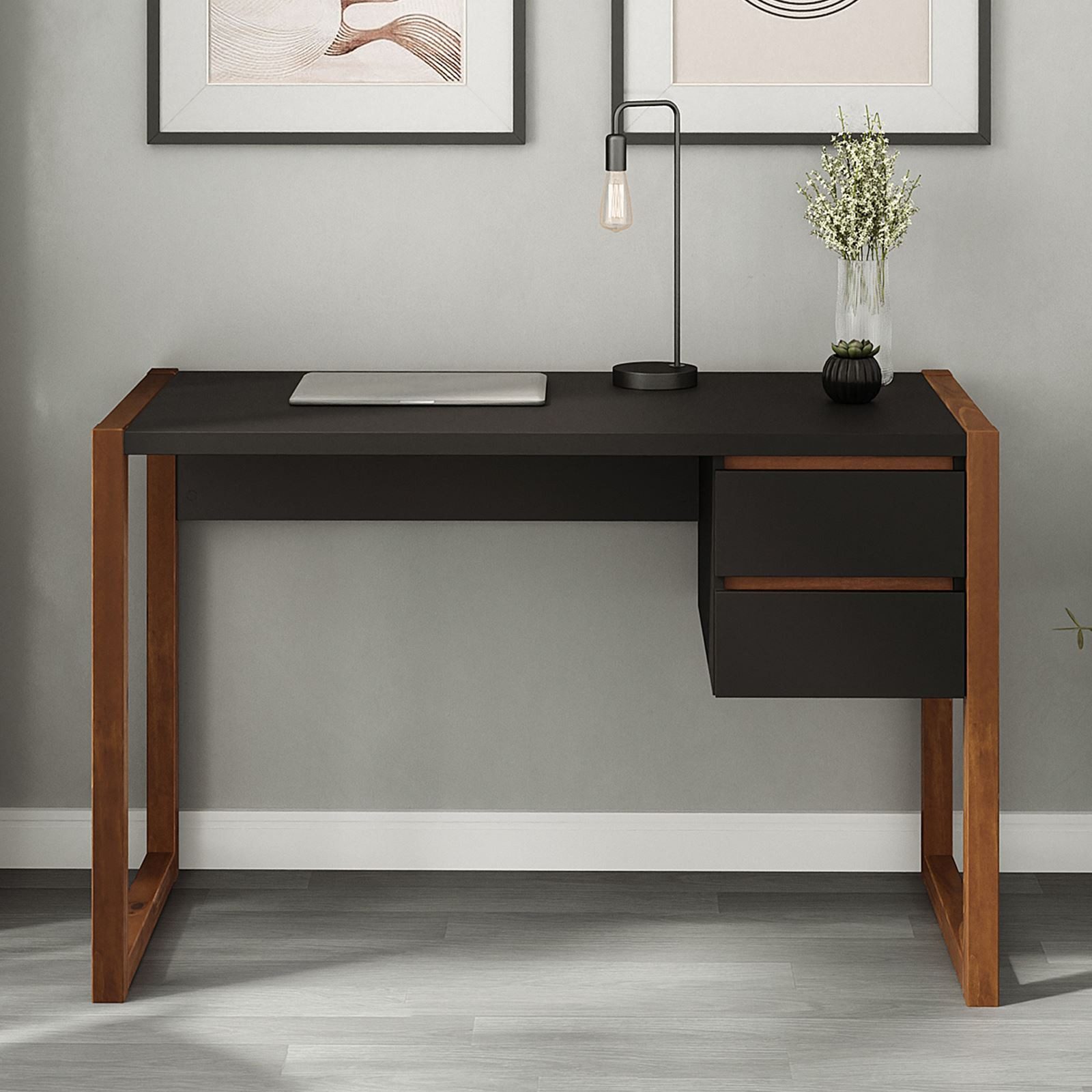 IDIMEX Schreibtisch BELINDA, Holztisch mit zwei Schubladen Schwarz/Kastanie günstig online kaufen