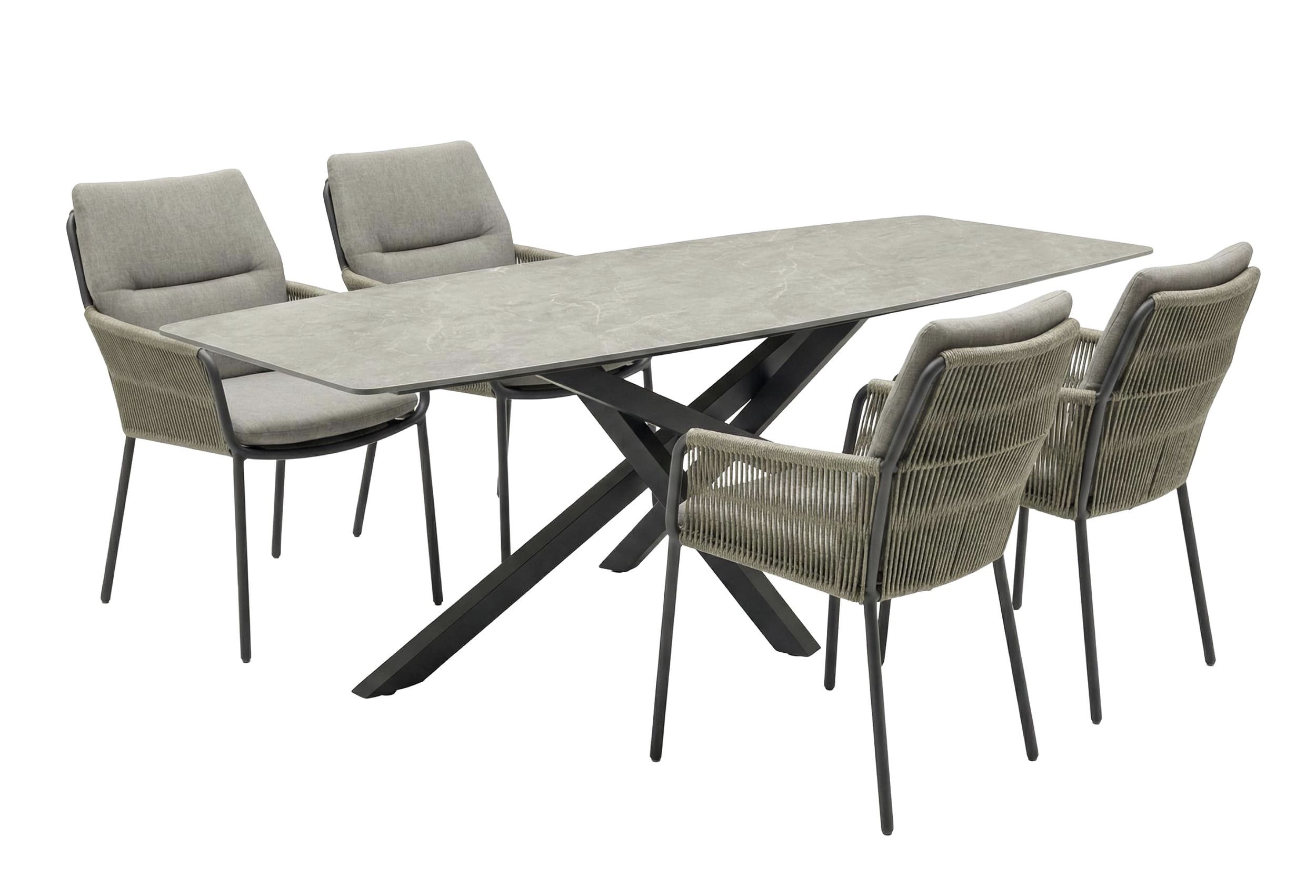 LC Garden Gartenlounge-Set Gartenset »Como« Gartentisch 200cm Beton-Optik mit Armlehnstühlen Rope, (4-tlg)