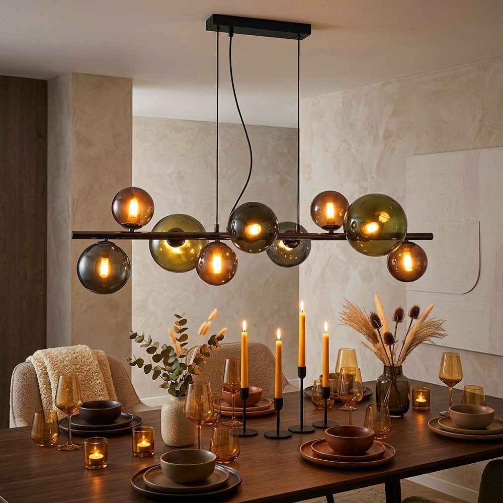 GLOBO LIGHTING LED-Hängeleuchte, Leuchtmittel inklusive, Warmweiß, LED Pendelleuchte Wohnzimmerlampe Glaskugeln 9 Flammig grau H 120 cm