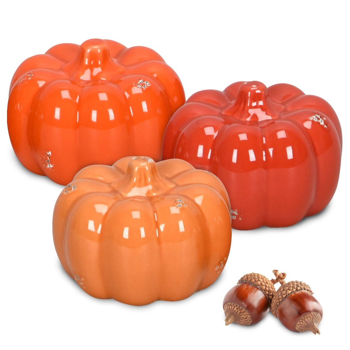 B-Ware! Kürbis-Set Aus Terrakotta – 3 Stück (1x Groß ø22 Cm, 2x Klein ø11 Cm) – Deko Für Herbst & Halloween