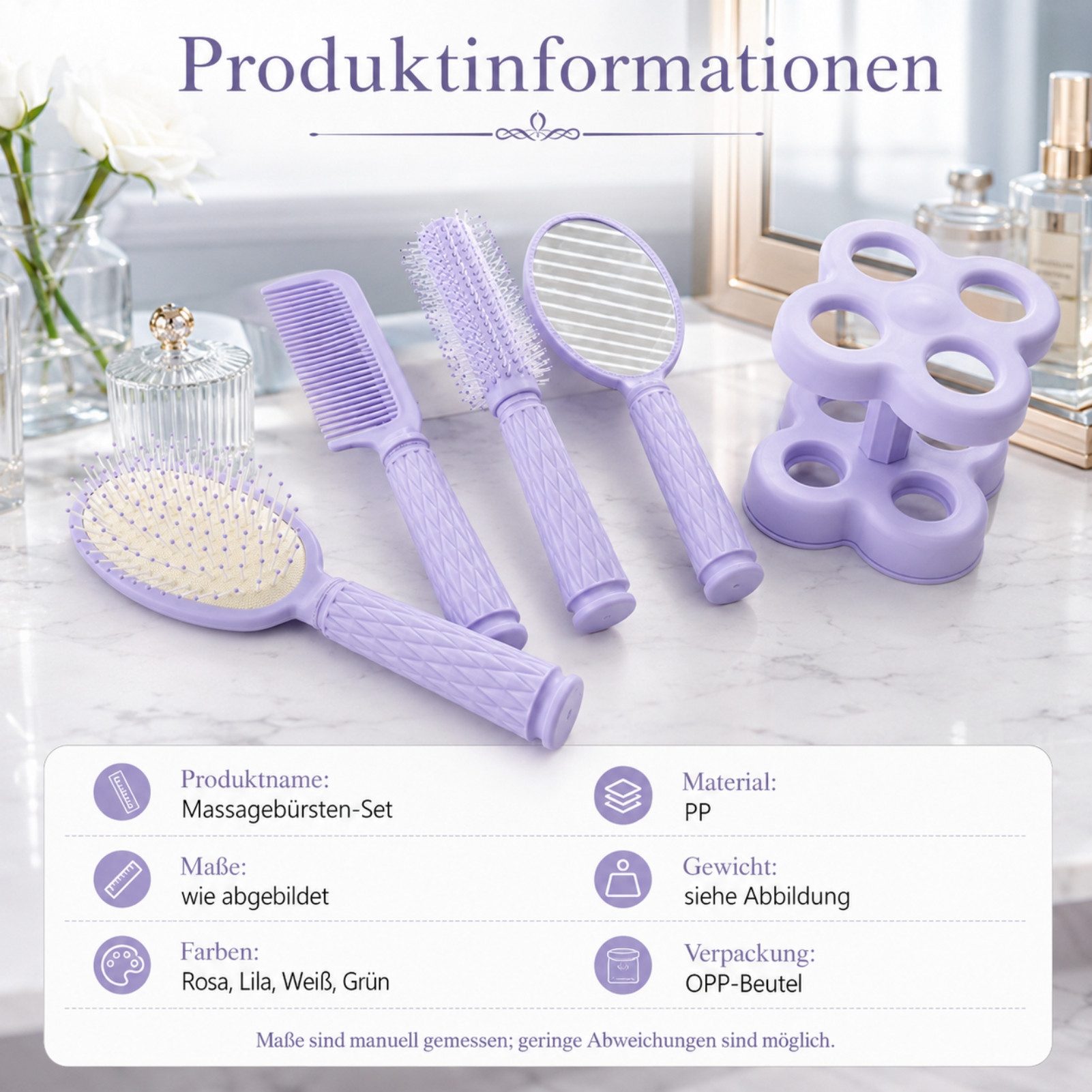 Jumpeak Haarbürsten-Set Haarbürste Set,Luftpolster-Haarbürste,Paddelbürste,Massagebürste, 4-teiliges Set, Entwirrend,Ohne Ziepen,4-teilig,Mit Spiegel,Geschenk für Frauen