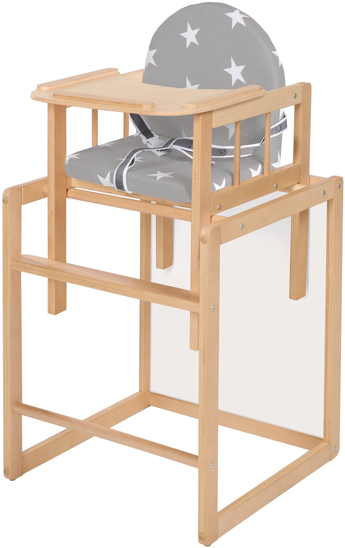 Treppenhochstuhl "MORITZ" Holz BUCHE umbaubar Babystuhl Hochstuhl mit Tisch weiß 