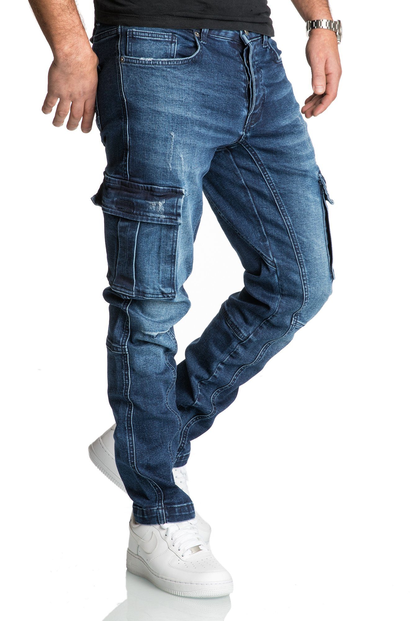 REPUBLIX Straight-Jeans WESTON Herren Regular Fit Denim Cargo Jeans Hose – Bild 4 von 5