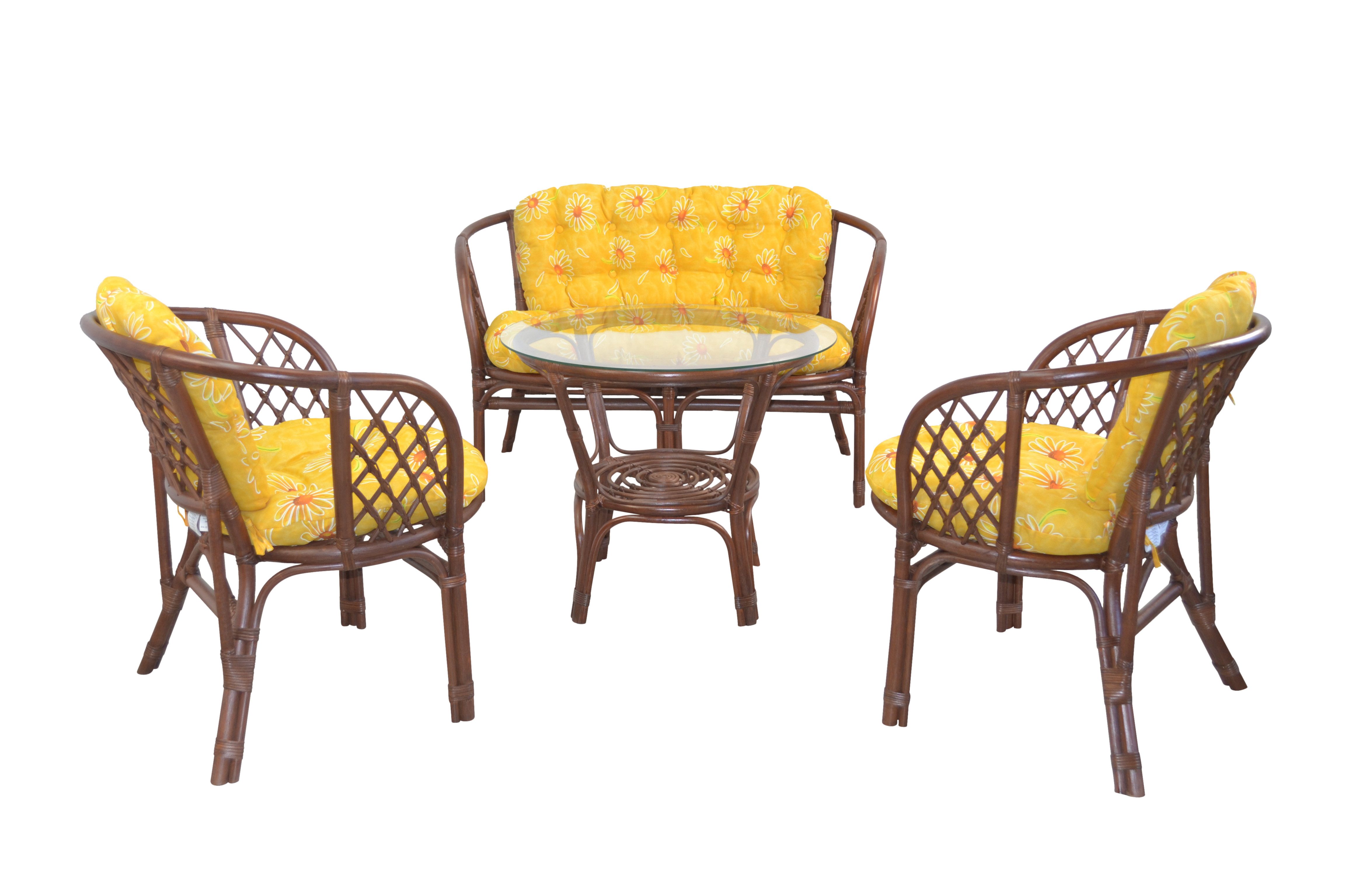 moebel-direkt-online Sitzgruppe 4teilige Rattansitzgruppe, (4tlg. Spar-Set, 1 Bank, 2 Sessel, 1 Tisch)