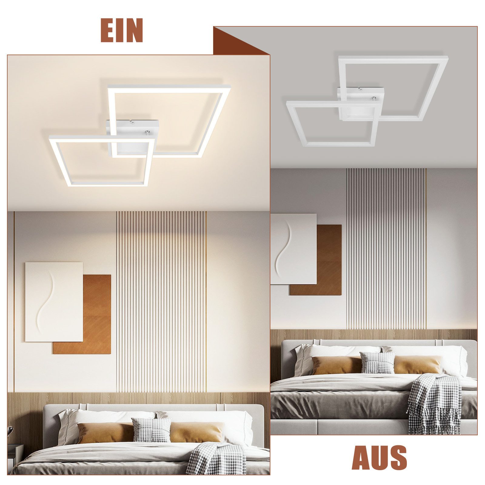 Nettlife LED Deckenleuchte Flur Wohnzimmer Schwarz modern Kristall Deckenlampe 12/24W, LED fest integriert, Warmweiß, ohne Kristalle 24W 46.1*46.1*5.8cm für Woh – Bild 5 von 5