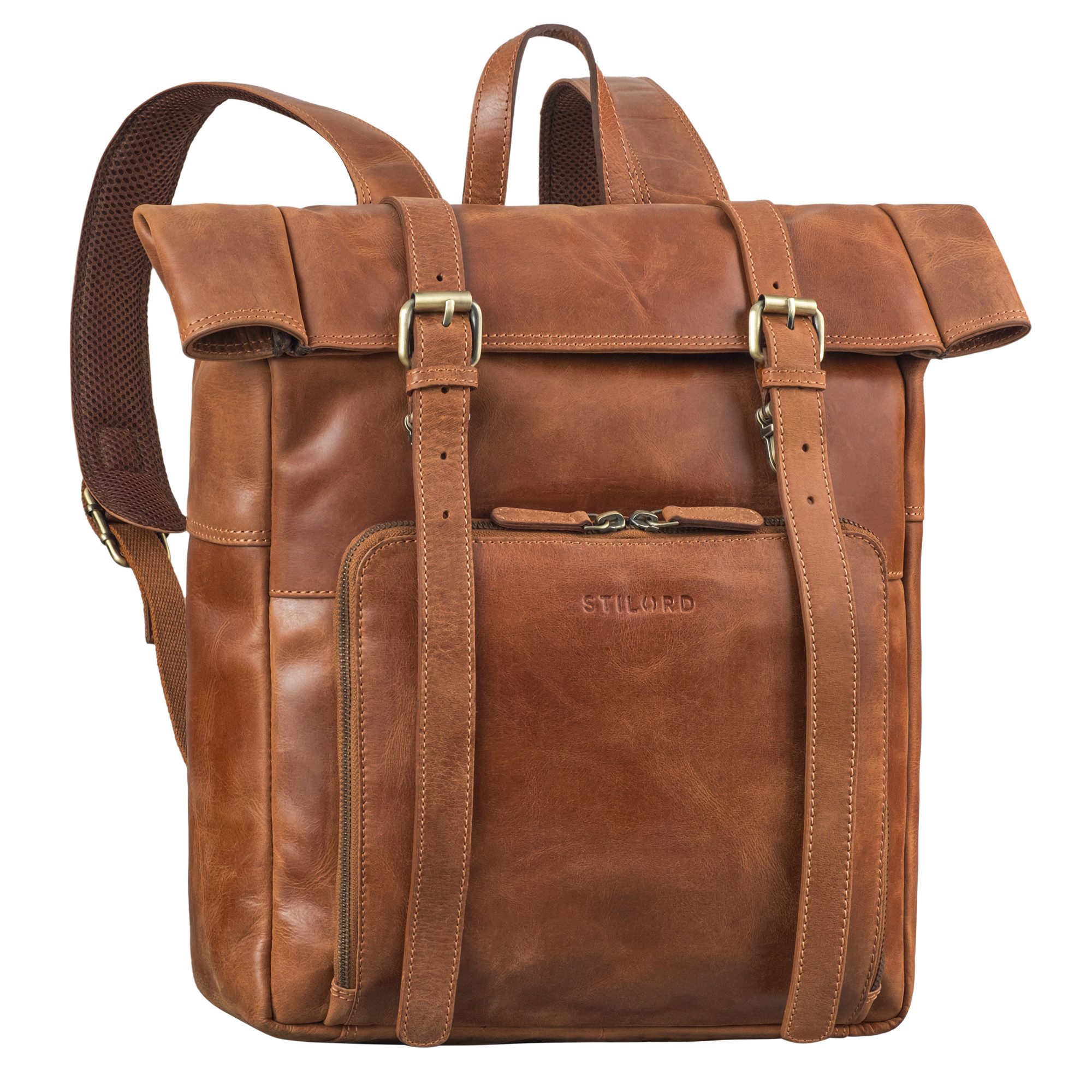 STILORD Notebookrucksack "Celio" Leder Rolltop Rucksack Damen & Herren 15,6 - 16 Zoll
