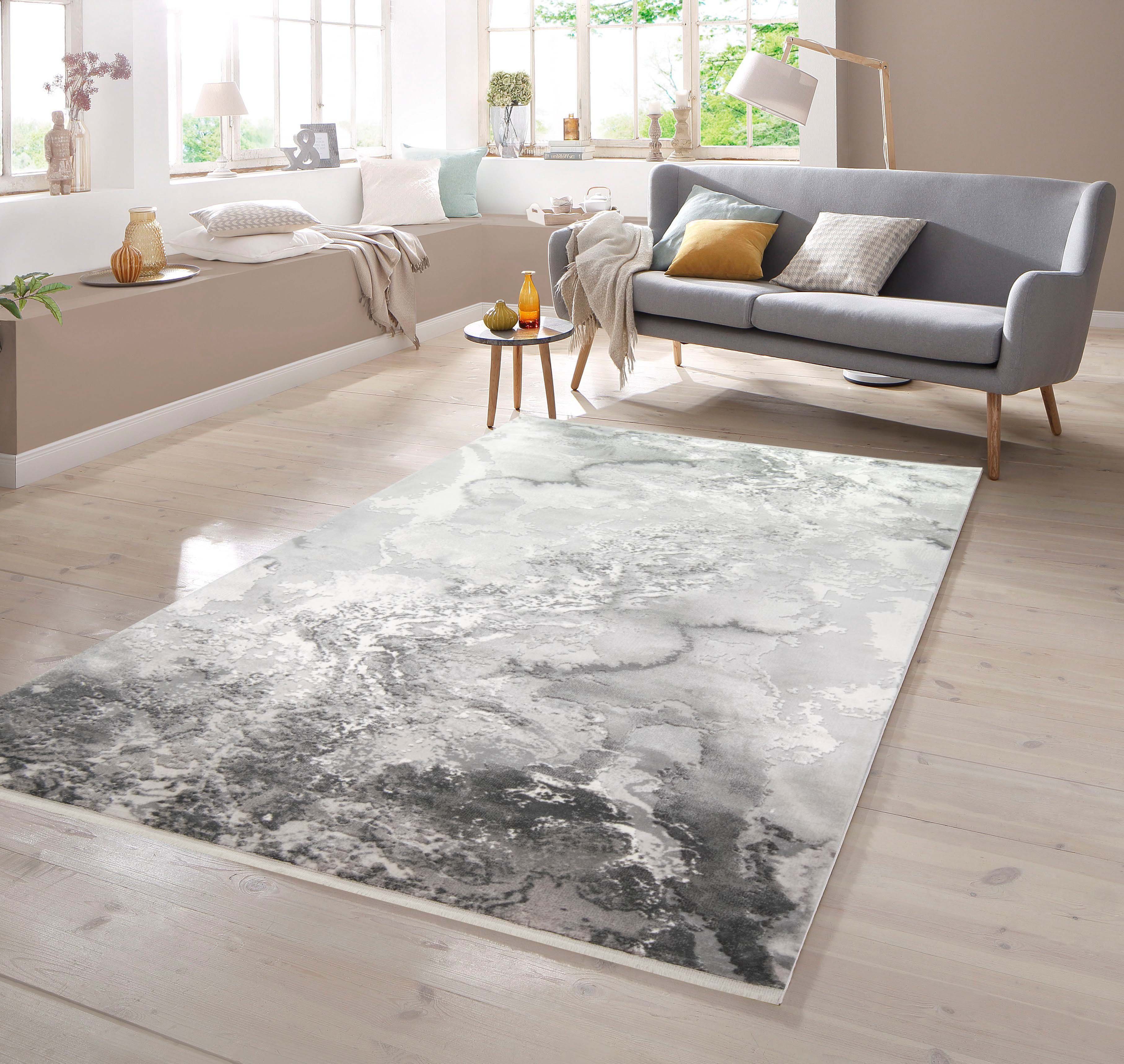 Teppich Teppich abstrakt Marmorteppich in grau, TeppichHome24, rechteckig