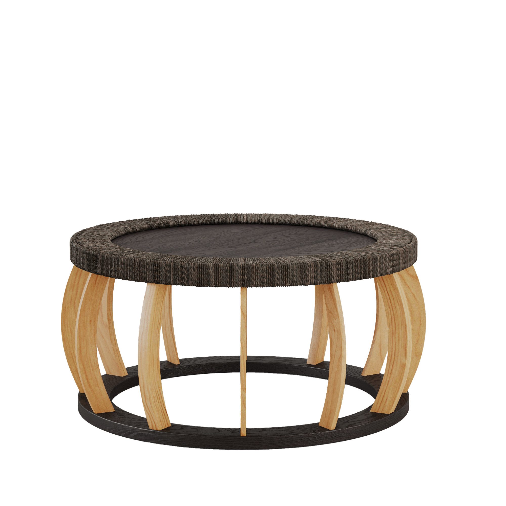 Celya Couchtisch Runder Couchtisch aus Massivholz mit geschwungenen Beinen Rund 90 cm (Rattan Wohnzimmertisch,im Bohème-Stil,50 kg Tragfähigkeit), Beistelltisch – Bild 5 von 5