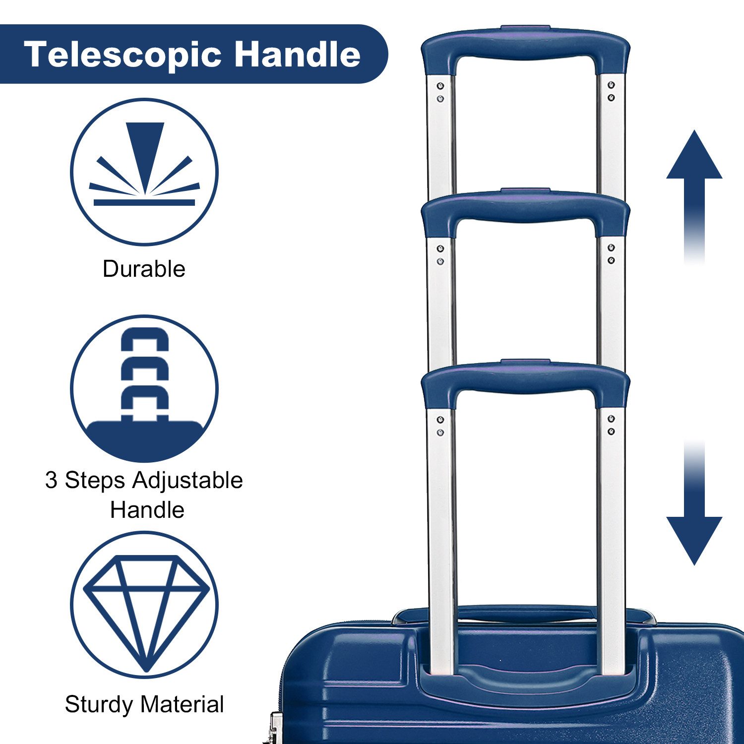 British Traveller Hartschalen-Trolley Reisekoffer Hartschalenkoffer mit 8 Spinnerrädern, TSA-Schloss, ABS+PC – Bild 3 von 5