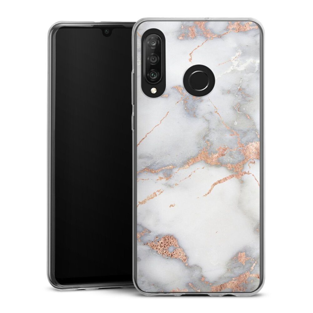 DeinDesign Handyhülle Gold Marmor Glitzer Look White and Golden Marble Look, Huawei P30 Lite Slim Case Silikon Hülle Ultra Dünn Schutzhülle