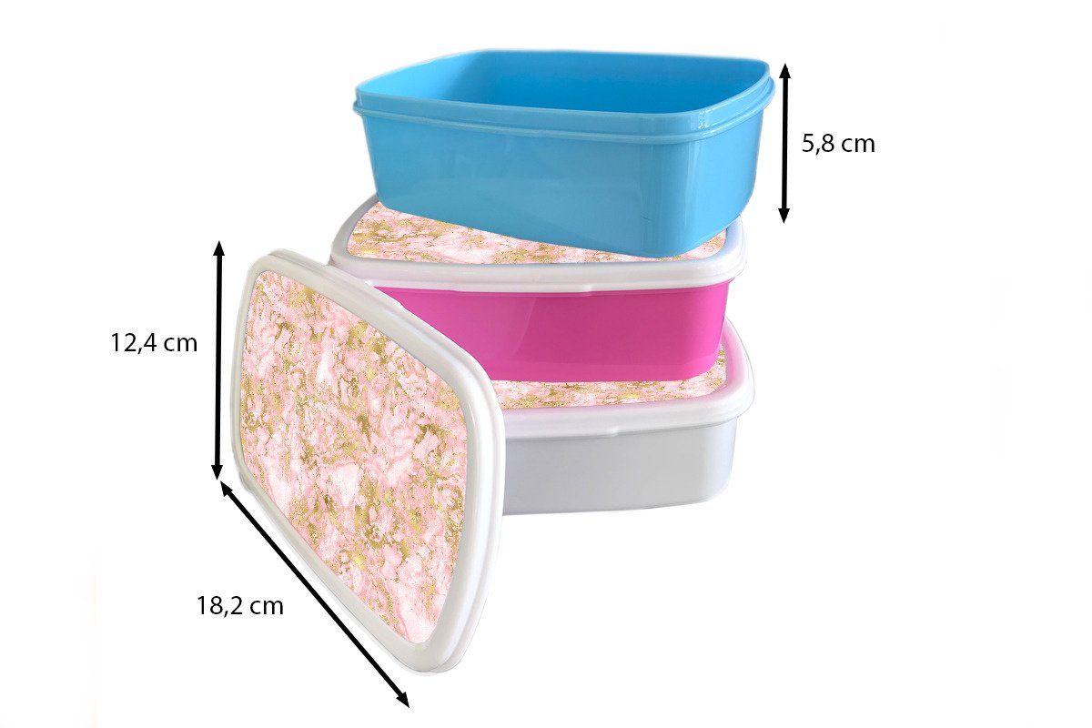MuchoWow Lunchbox Gold Design, Jungs Mädchen Brotdose, für weiß für Marmor Brotbox - (2-tlg), - und und Kunststoff, Kinder Erwachsene