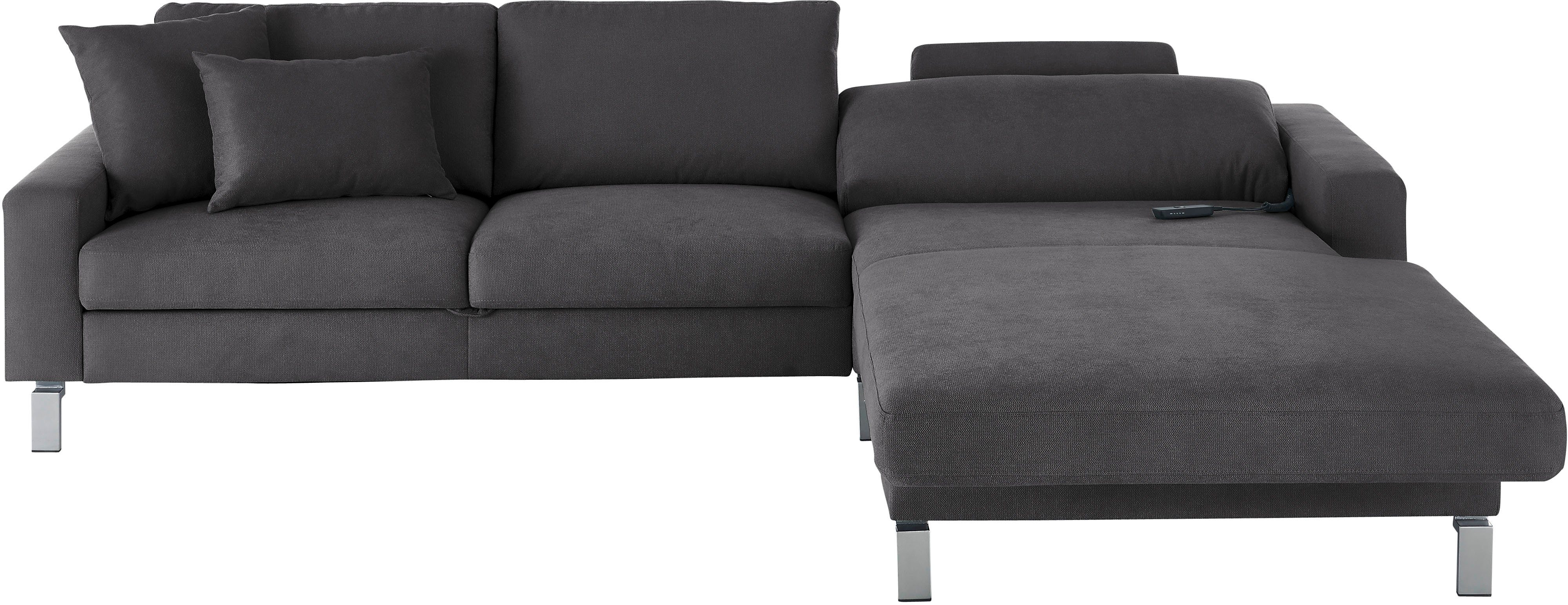 3C Candy Ecksofa Lecce, wahlweise PUR-Schaumstoff oder Tonnentaschenfederkern, Bett im 2,5-Sitzer, teilmotorische Schlaffunktion im Longchair, L-Form