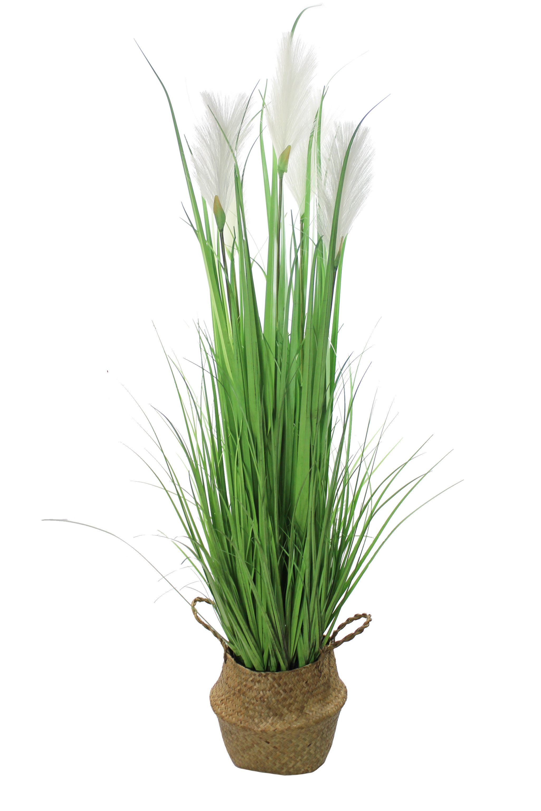 Kunstgras Dekogras künstliche Pflanze Gräser mit Seegraskorb Deko Kunstpflanze Gras, Arnusa, Höhe 120 cm, Pampas