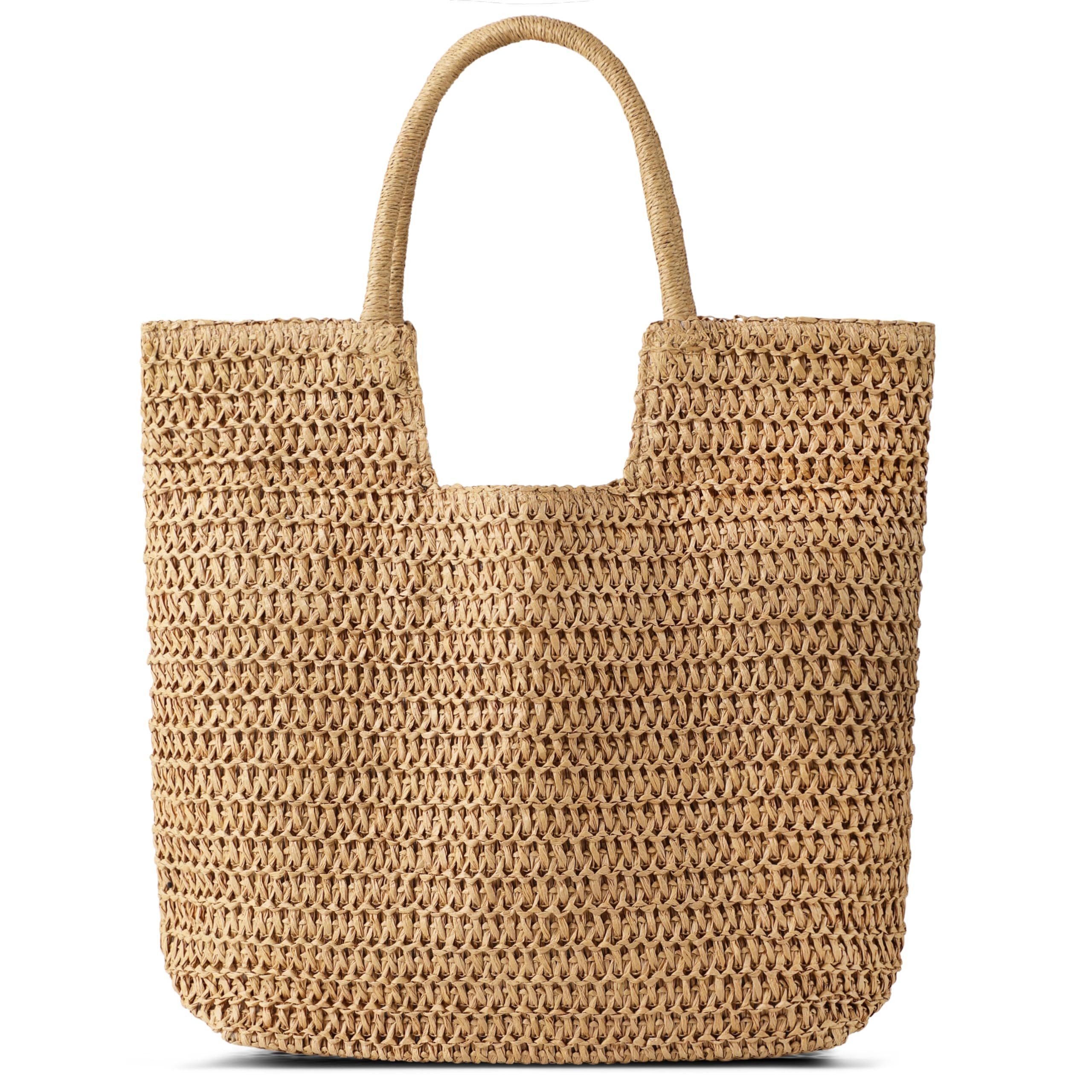 Zaewry Strandtasche Damen, Große Handtasche Damen, Leichte Schultertasche Boho, Shopper Tasche, Sommer Tasche Geflochten, Einkaufstasche Beach Bag