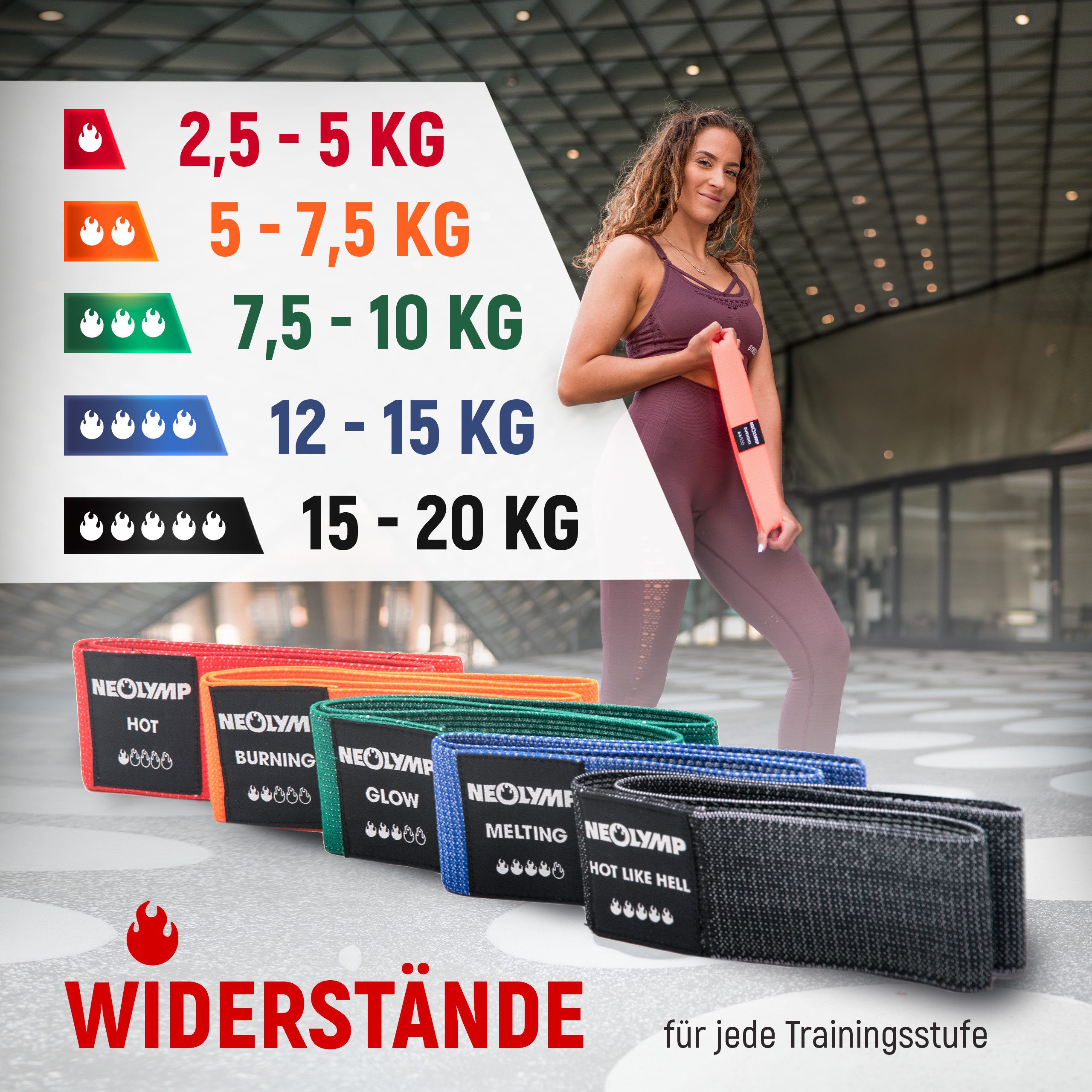 NEOLYMP Trainingsband Minibänder Fitnessbänder - Widerstandsbänder & Resistance Bands, Naturfasern, mit E-Book, Waschbar, Sanft zur Haut, Rutschfesto