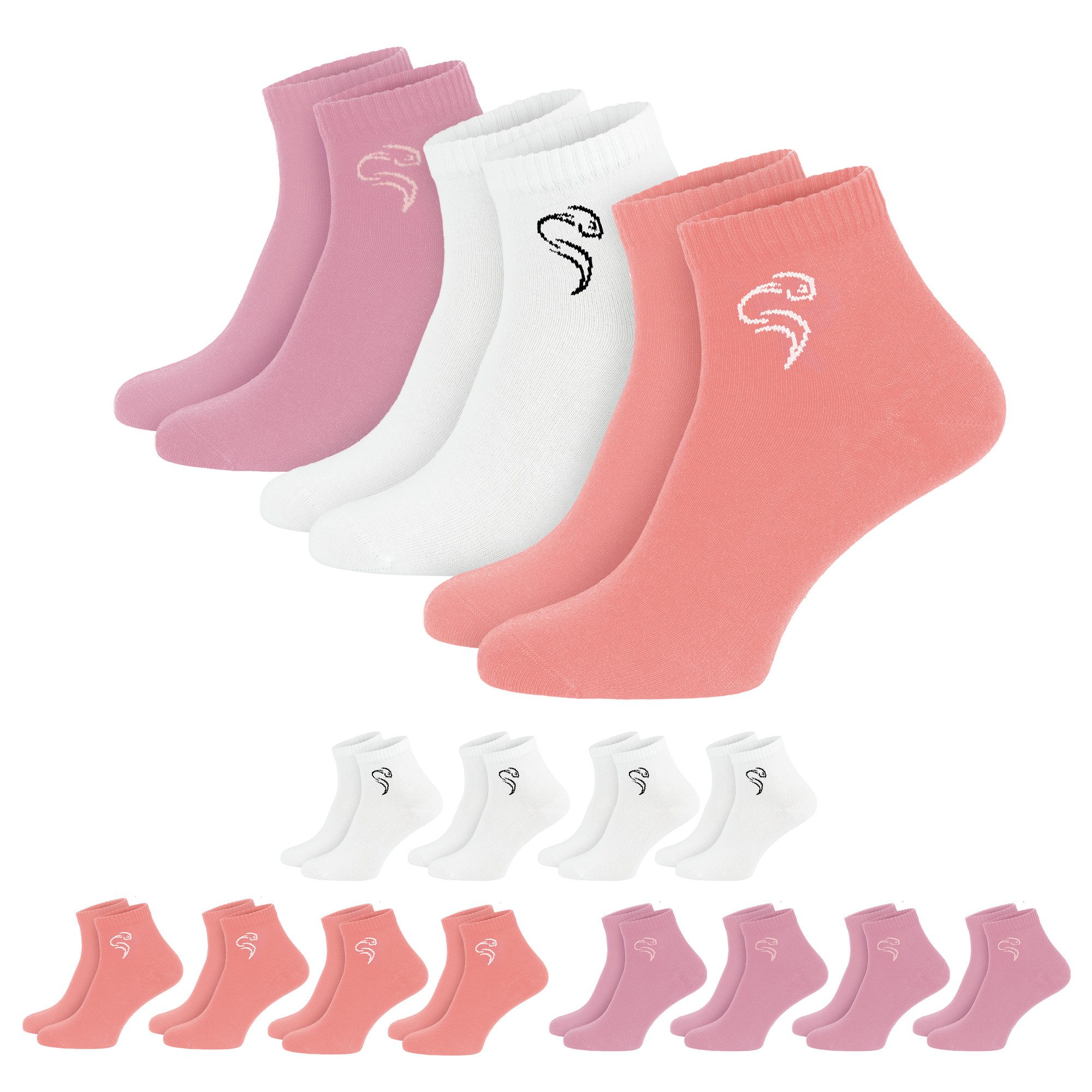 Black Snake Kurzsocken Quarter Socken im Sneaker-Schnitt aus Baumwollmix für Damen und Herren (Vorteilspack, 12-Paar, Dunkelblau/Blau/Grau 43/46) atmungsaktiv, hautfreundlich mit elastischem Piqué-Bündchen für Halt