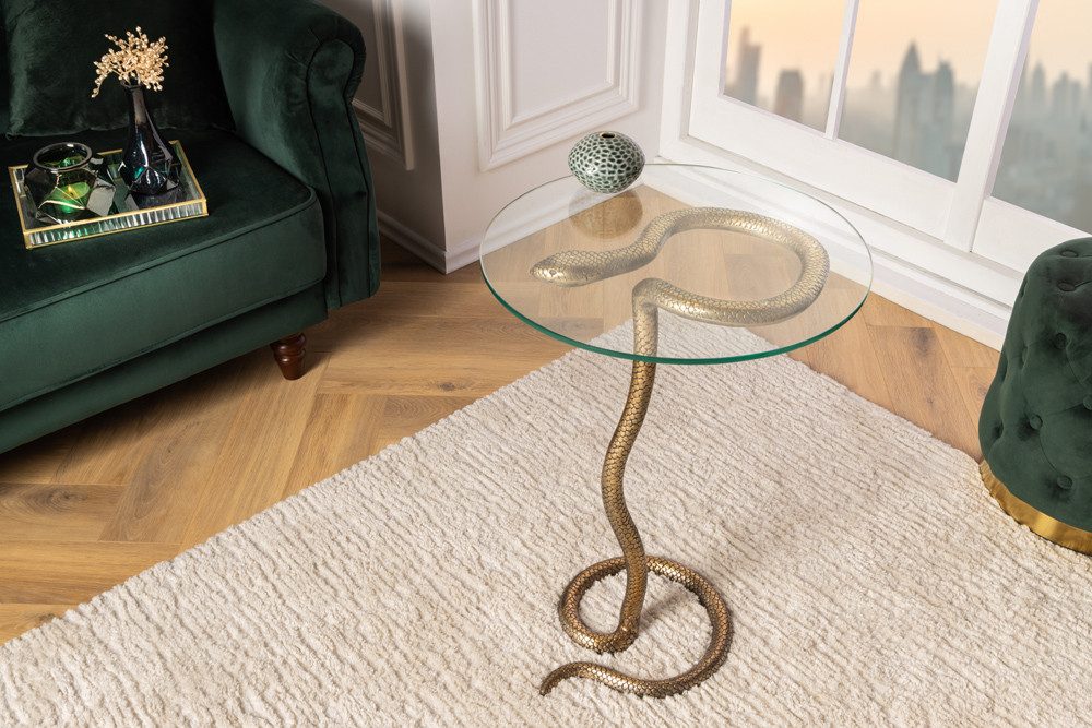 riess-ambiente Beistelltisch WILDLIFE SNAKE 65cm transparent / kupfer (Einzelartikel, 1-St), Wohnzimmer · Glas · Metall · rund · Schlangen-Skulptur · handmade