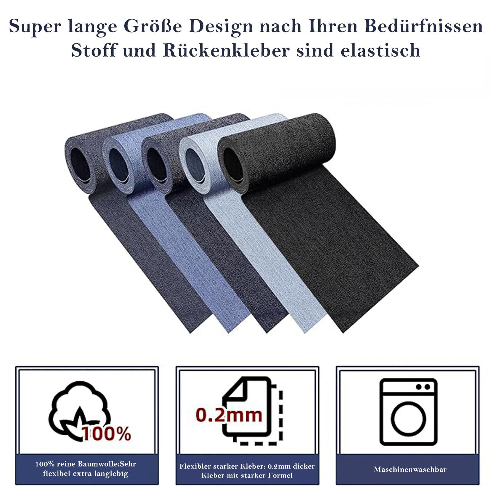 Agger Aufnäher Jean Patches zum Bügeln auf innen und außen. Verschiedene Blautöne, (5-tlg), Patches Repair Kit. Jeans. Reparaturset für Kleidung