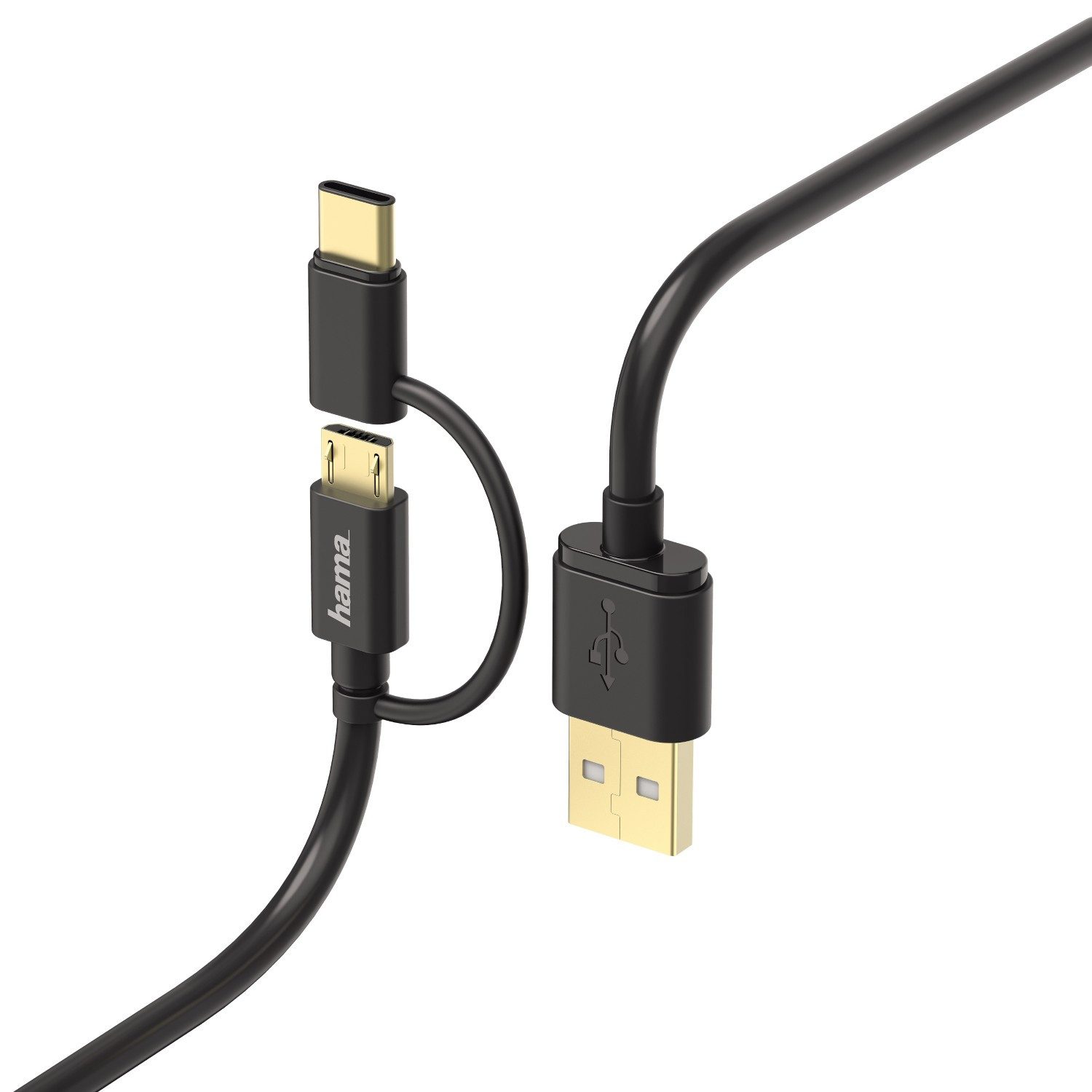 Hama 2in1 Ladekabel Daten-Kabel Micro-USB + USB-C USB-Kabel, USB-A, USB-C, Micro-USB, (100 cm), Adapter Ladegerät Lader Kabel für Smartphone Tablet Bluetooth Speaker