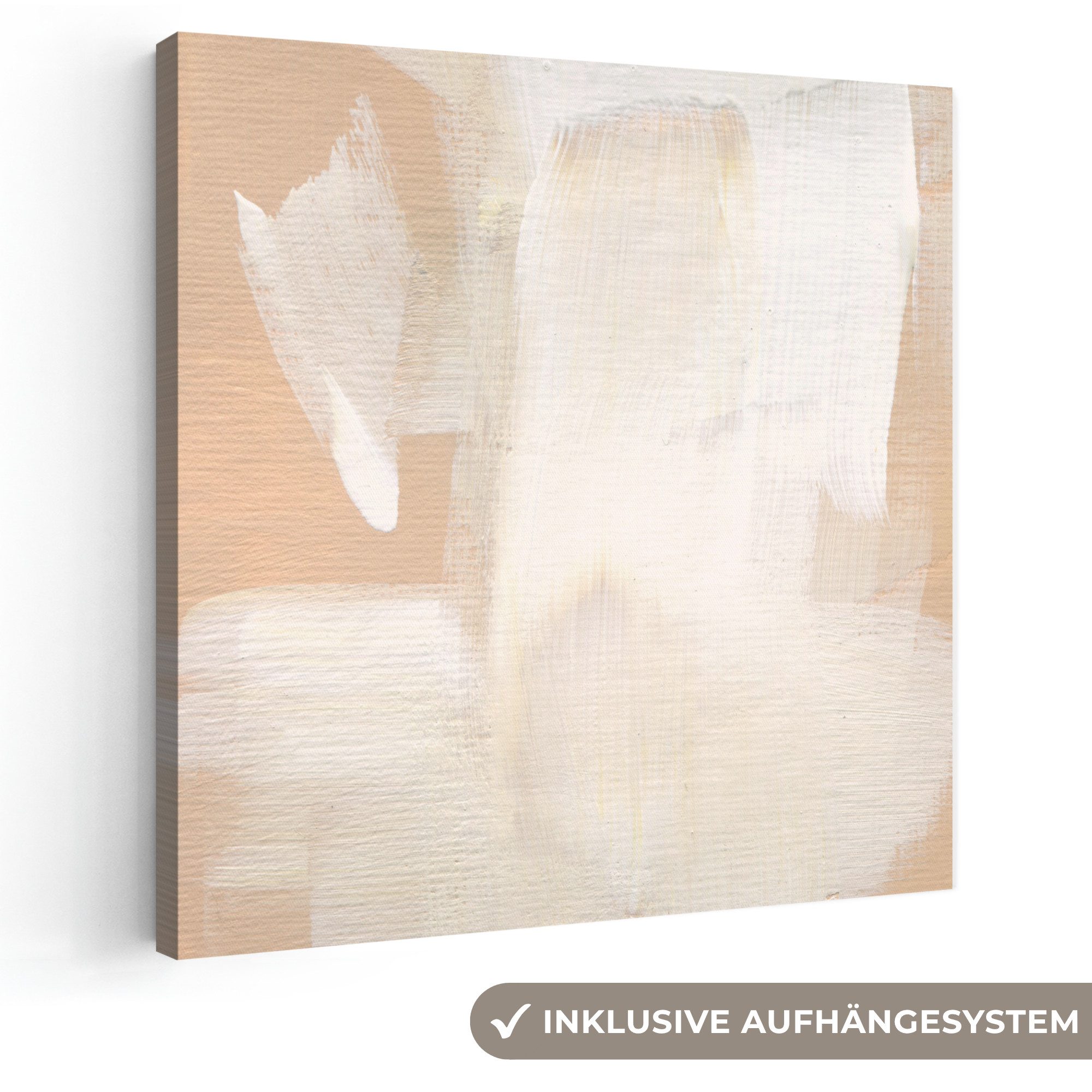 OneMillionCanvasses® Leinwandbild Kunst - Weiß - Beige - Modern, Fotodruck (1 St), Wandbild, Deko Schlafzimmer Wohnzimmer Flur 20x20 cm