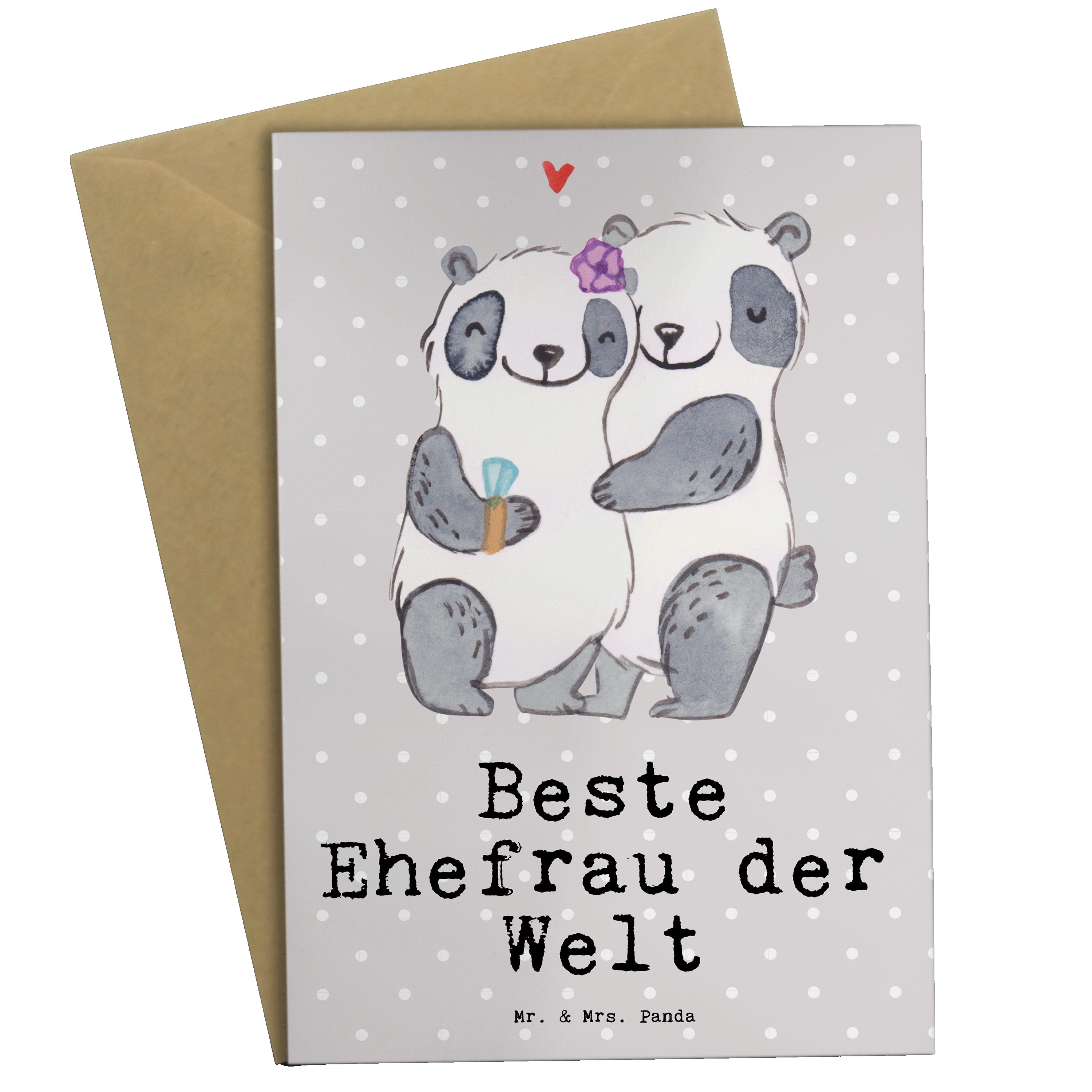 Mr. & Mrs. Panda Grußkarte Panda Beste Ehefrau der Welt - Grau Pastell - Geschenk, Einladungskar